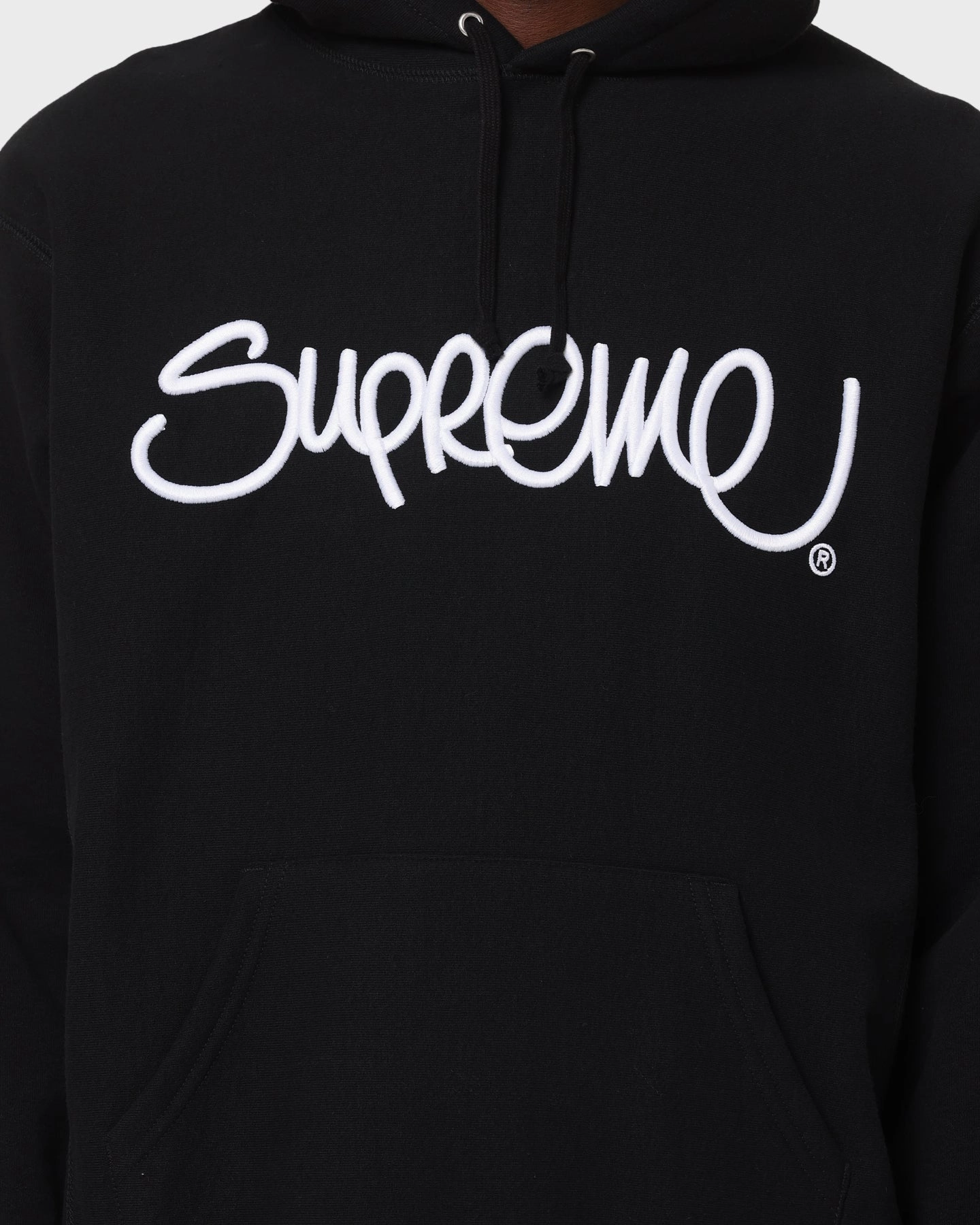 Supreme Raised Handstyle Hoodie Black Comfort Fit Silhouette indoor gathering