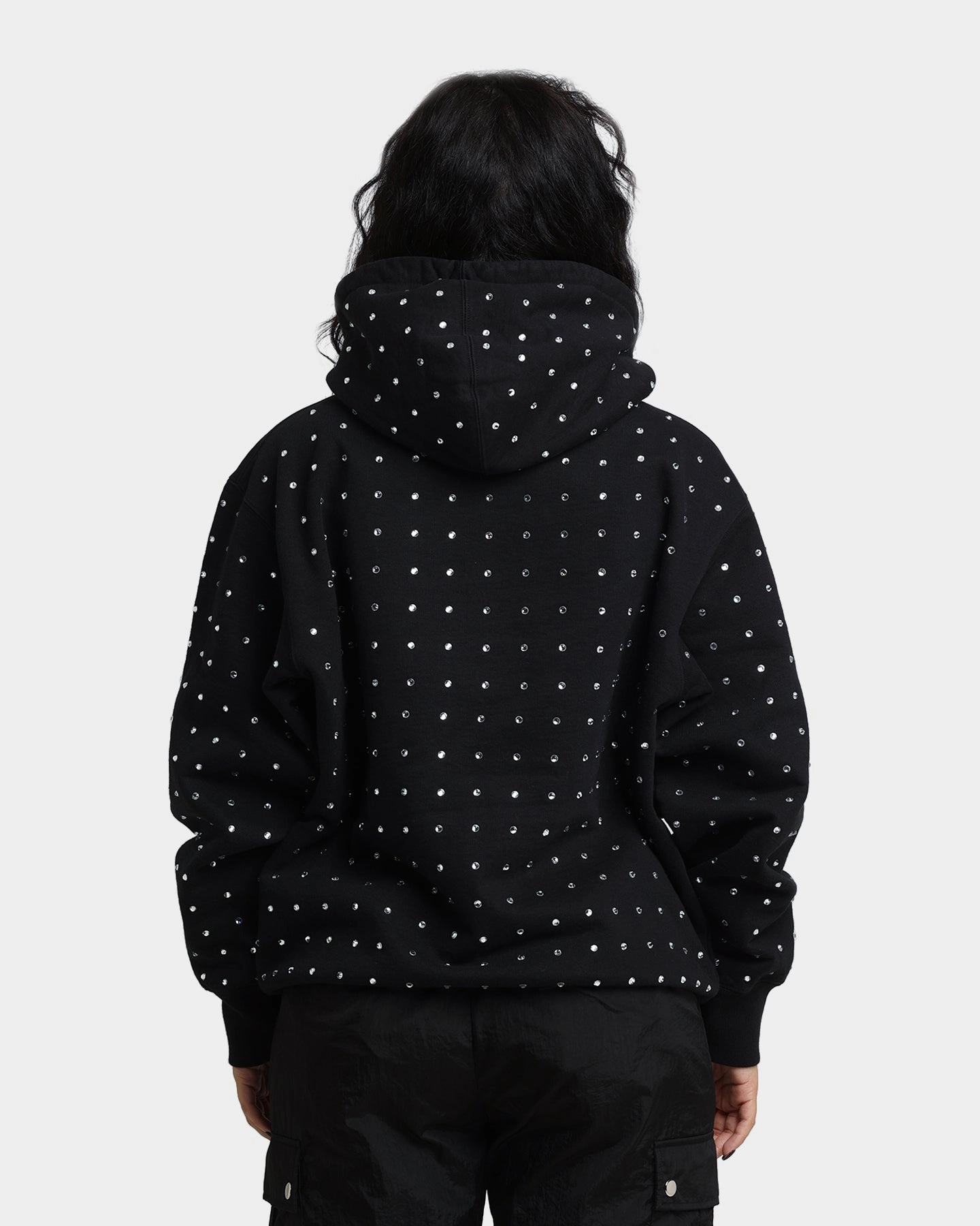 Supreme Rhinestone Hoodie Sweatshirt Black Grid Fleece Lining Classic Style