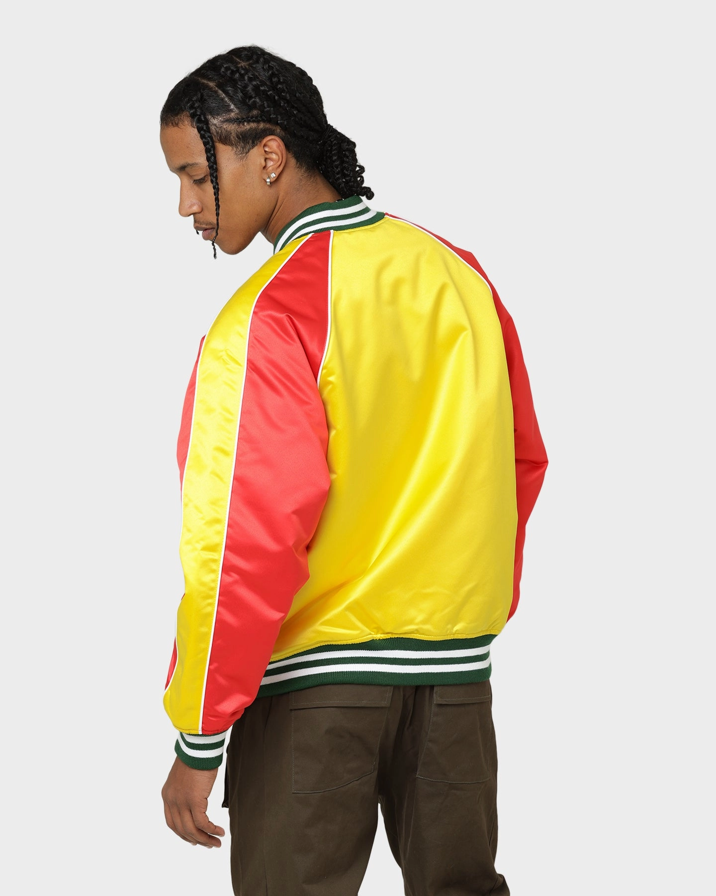 suitable for mountain hikes Quilted Stitching Supreme X Mitchell & Ness Sequin Logo Varsity Jacket Gold