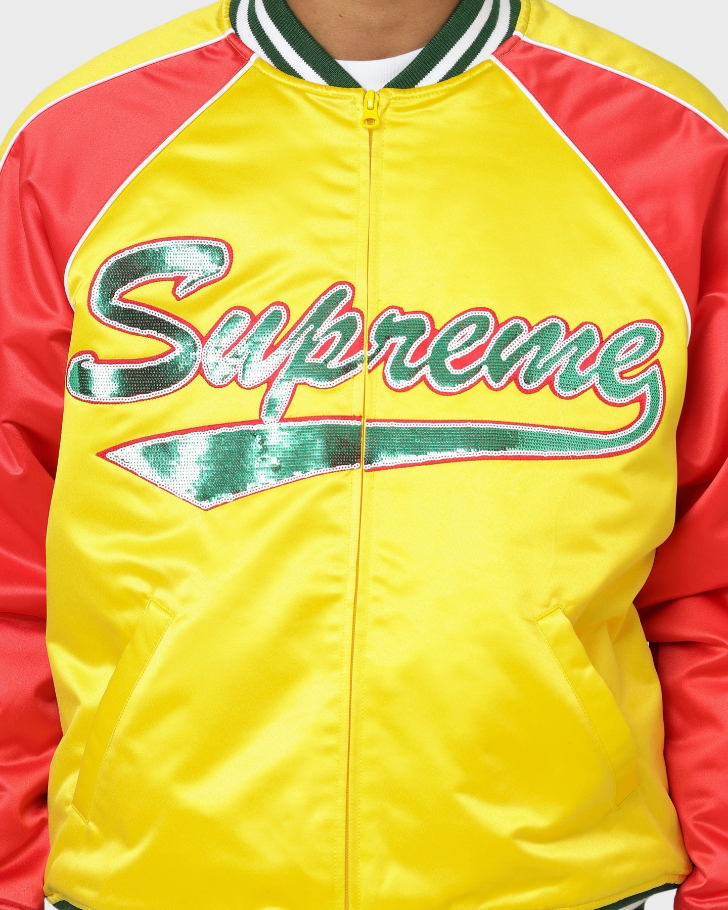 Adaptive Temperature Control Supreme X Mitchell & Ness Sequin Logo Varsity Jacket Gold