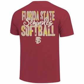 StretchFabric Image One Men's/Unisex Interlocking FS/Florida State Softball Design Short Sleeve T-shirt - Garnet