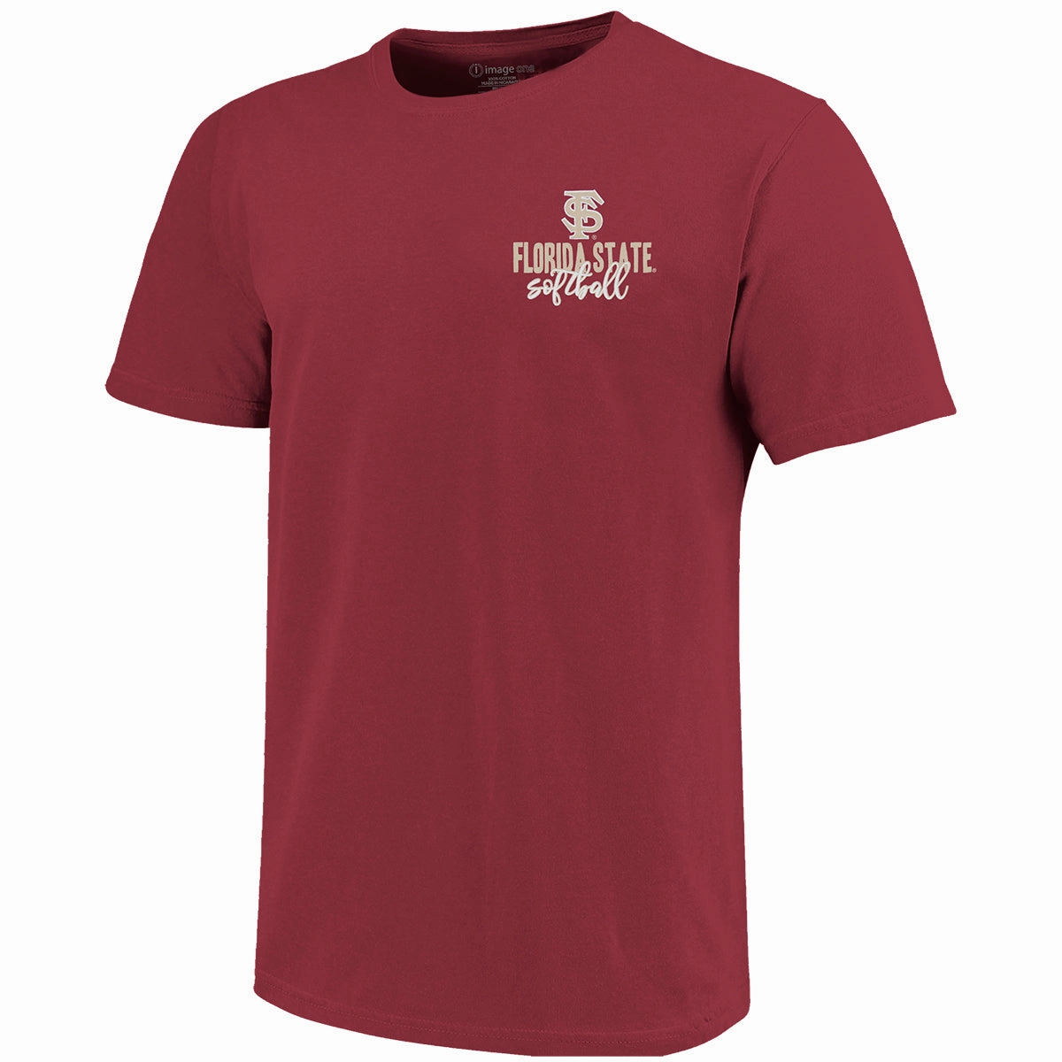 Classic Crew Neck Image One Men's/Unisex Interlocking FS/Florida State Softball Design Short Sleeve T-shirt - Garnet