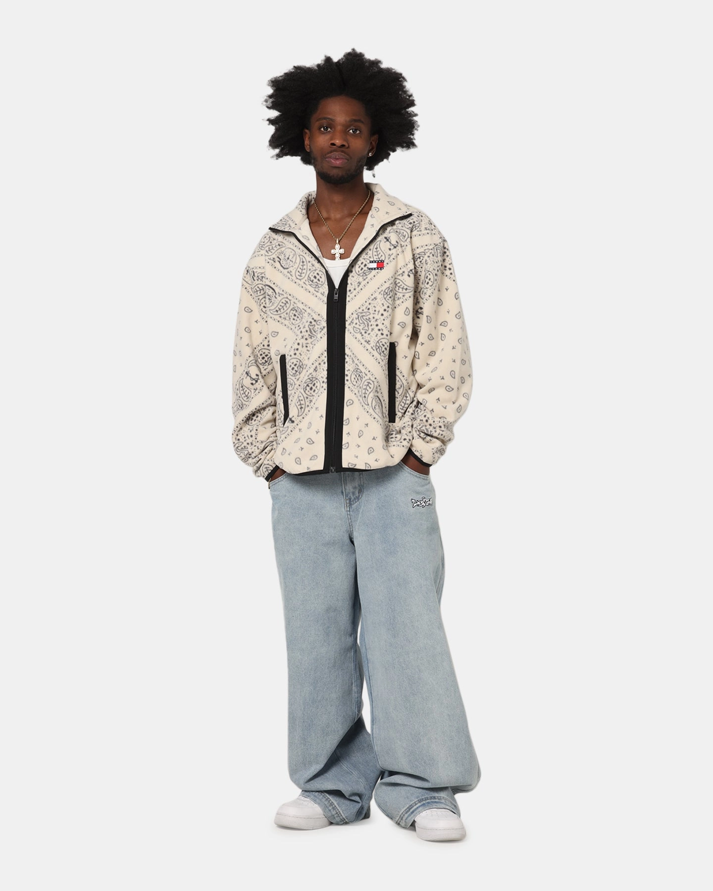 firefighters Tommy Jeans Relaxed Zip Paisley Fleece Jacket Newsprint