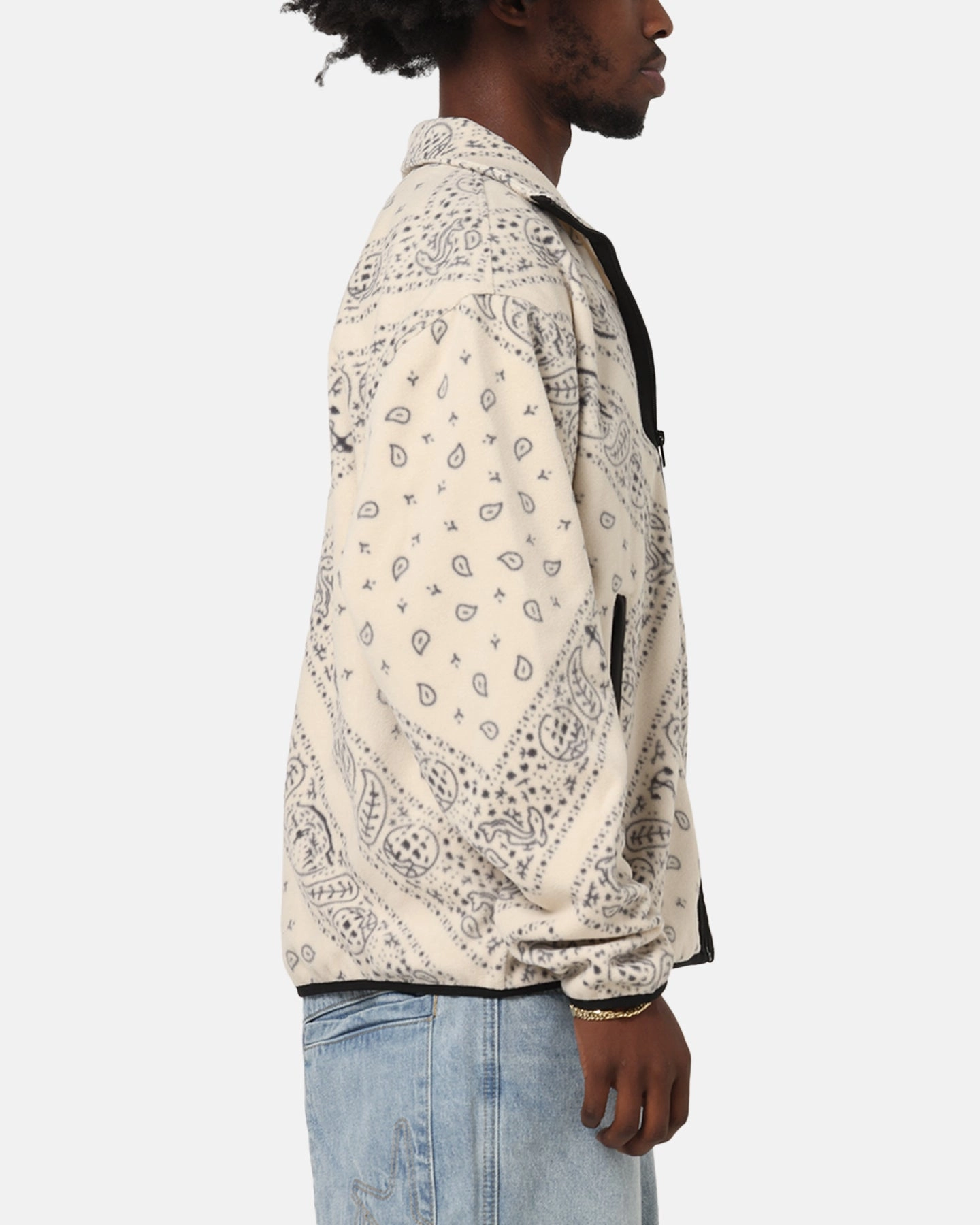Tommy Jeans Relaxed Zip Paisley Fleece Jacket Newsprint Advice