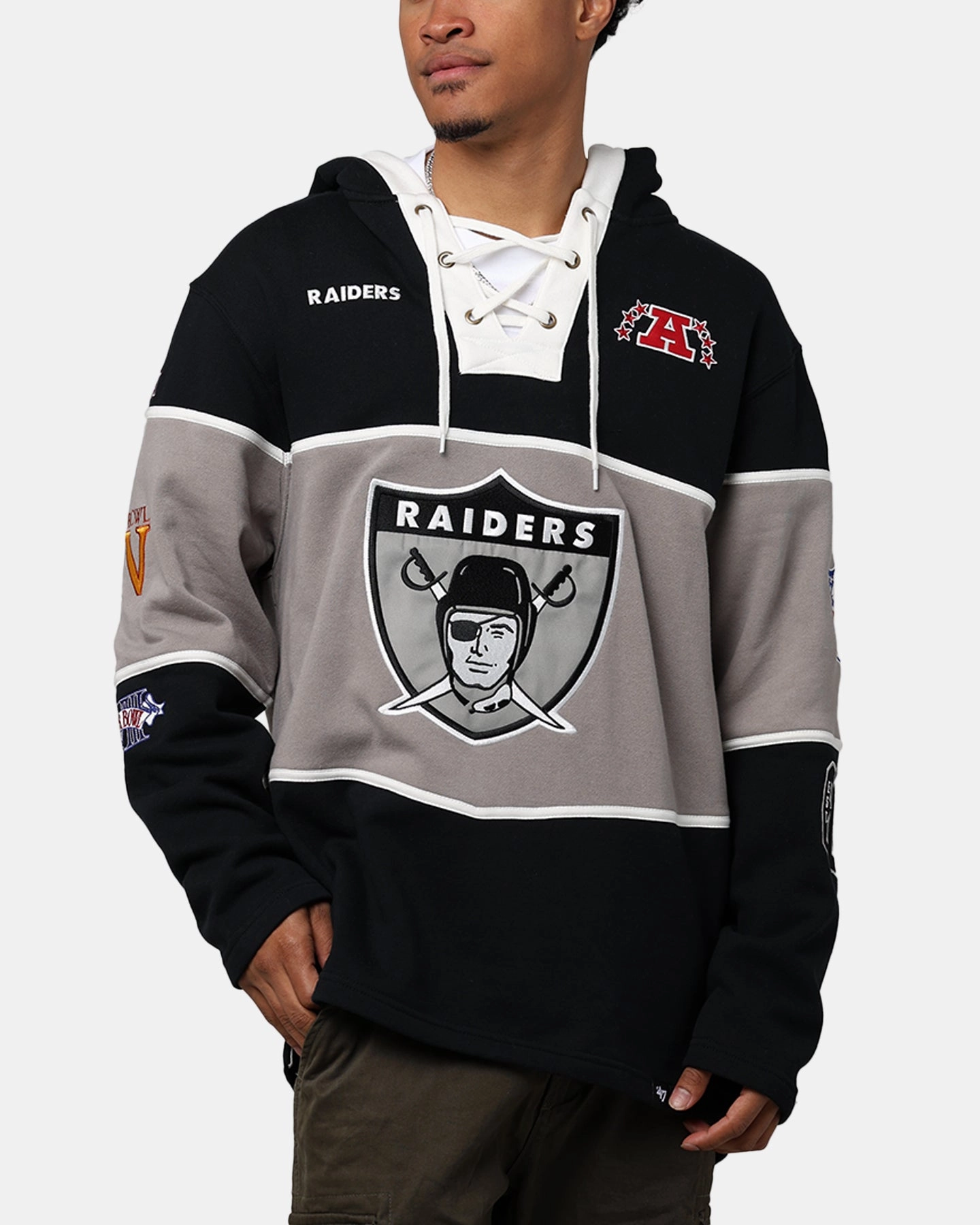 47 Brand Las Vegas Raiders Super Bowl Gridiron Lacer Hoodie Jet Black Outdoor Style