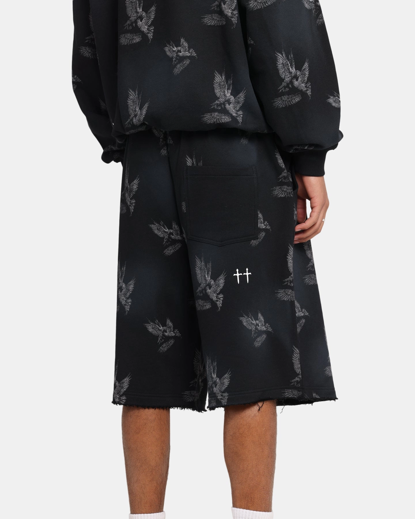 Saint Morta Doves Baggy Sweat Shorts Vintage Black Extended Inseam Options Free Movement