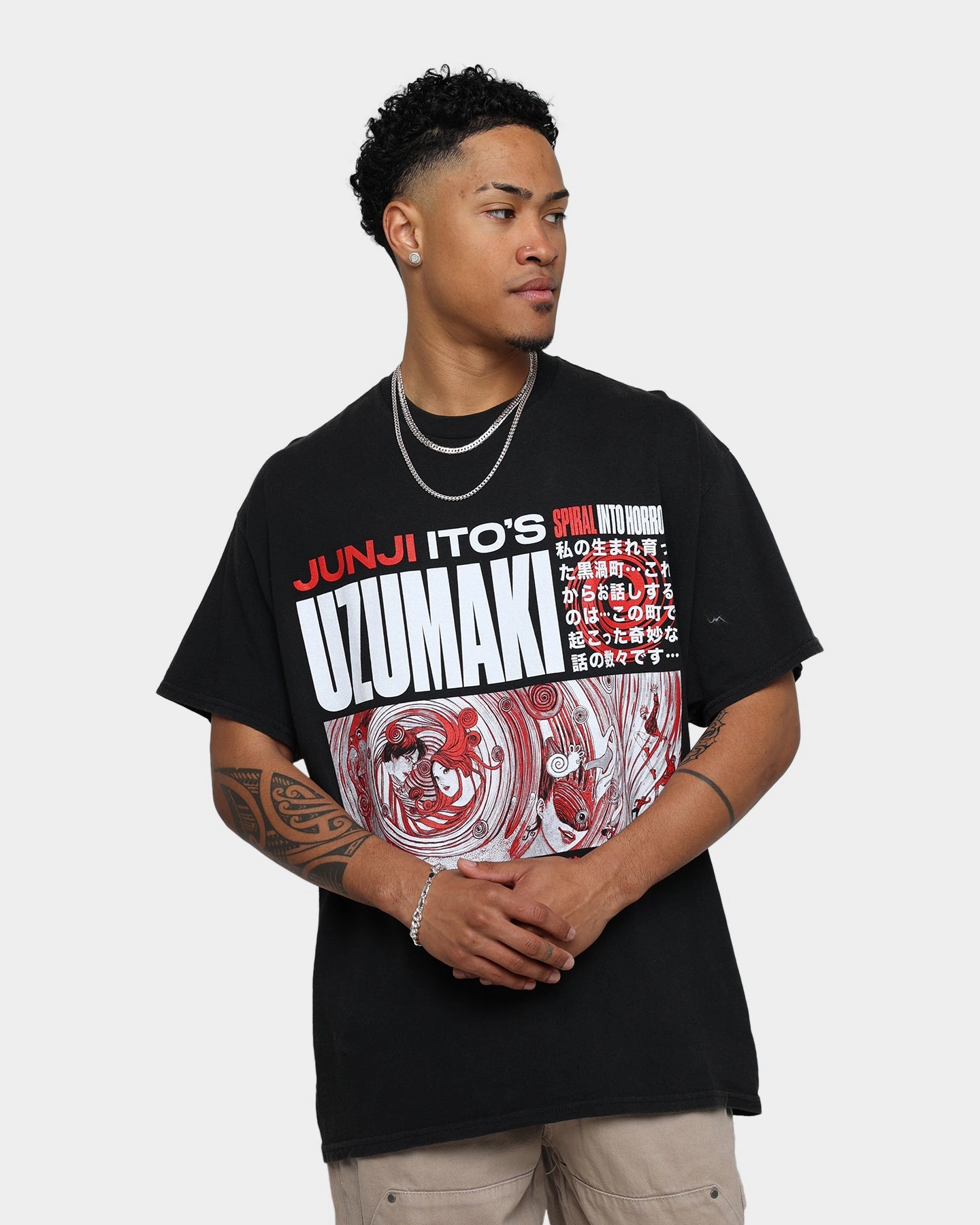 Garment Dyed Finish Goat Crew Uzumaki Vintage T-Shirt Black Wash