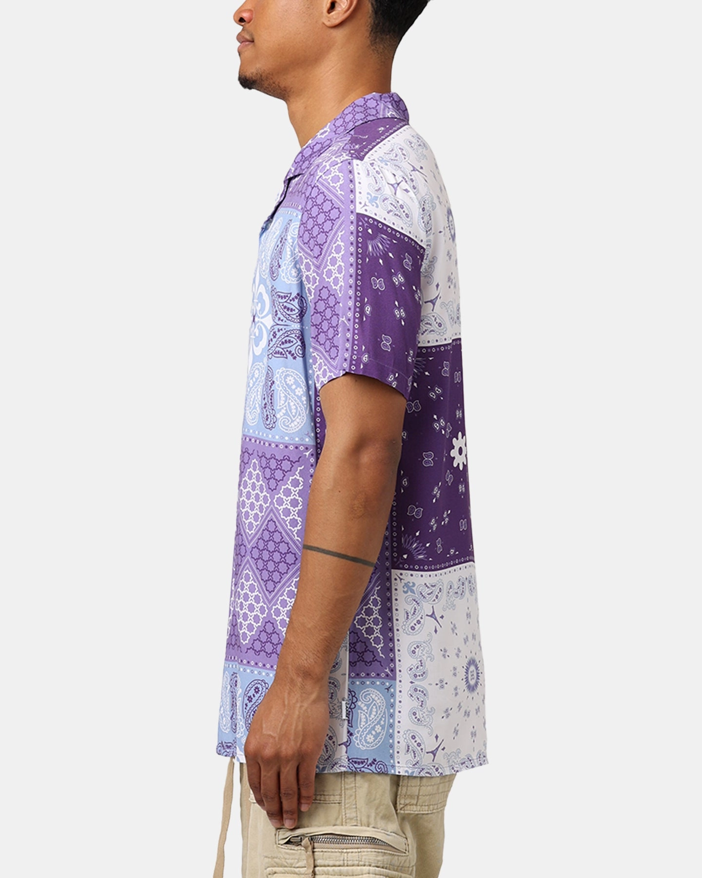 Multi Pocket Design Anti Pilling Surface Carr?? Bandana Ultra Button Up Shirt Purple