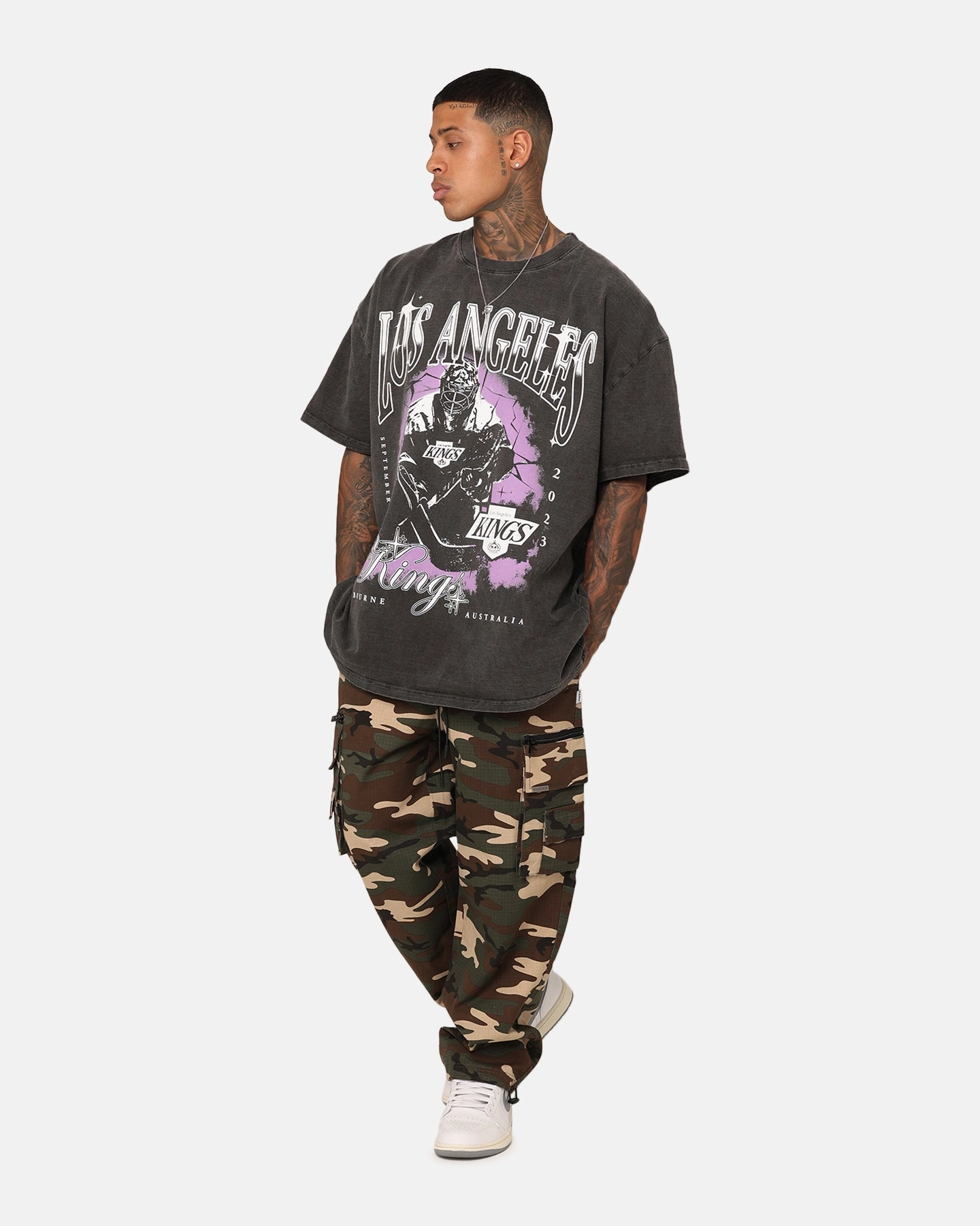 Relaxed Wearable Cashmere combination Culture Kings X NHL Los Angeles Kings Global Series Team Vintage Heavyweight T-Shirt Black