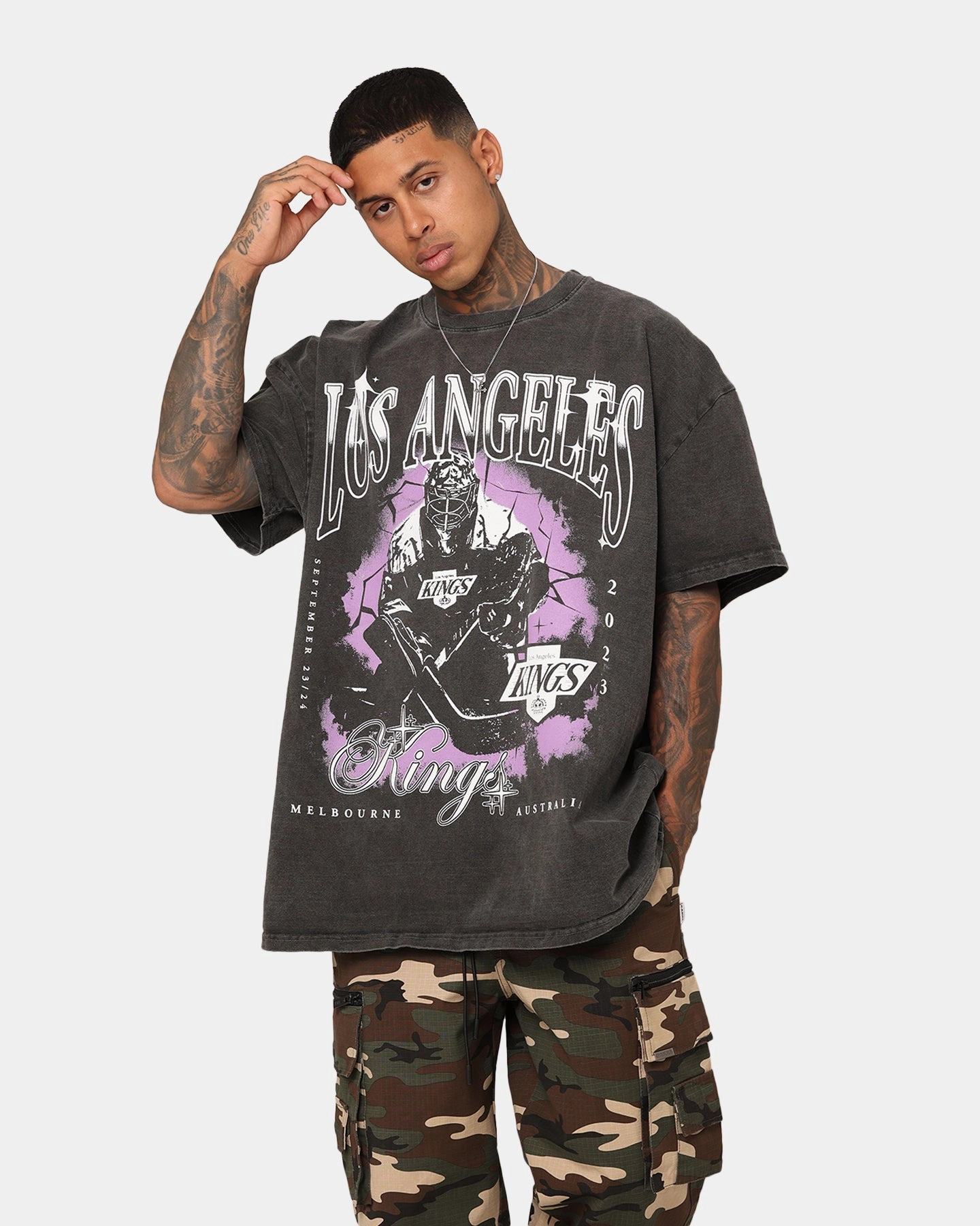 Cozy Wear Culture Kings X NHL Los Angeles Kings Global Series Team Vintage Heavyweight T-Shirt Black