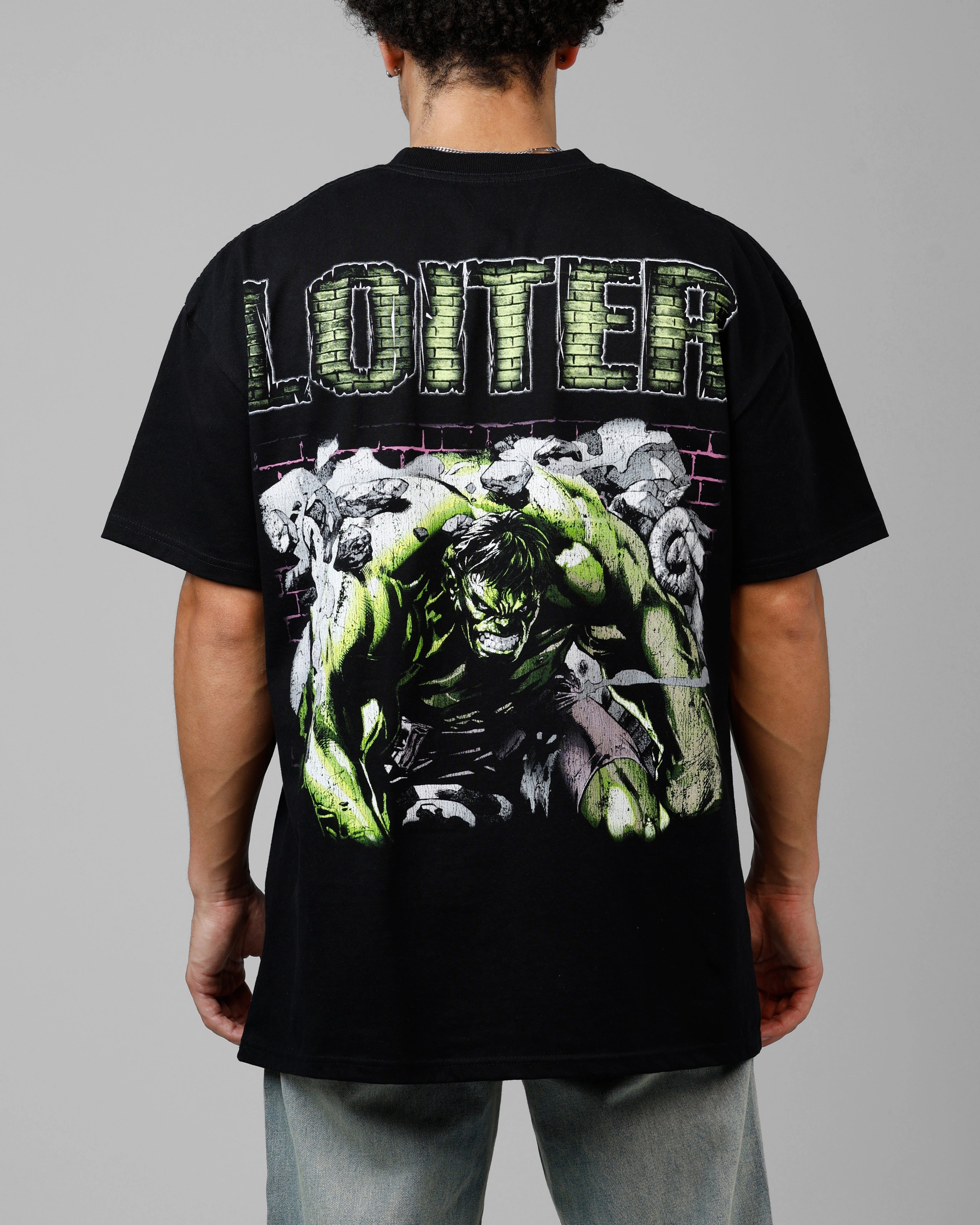 Pocket Reinforcement DurableStitching Loiter Marvel Hulk Heavyweight T-Shirt Black