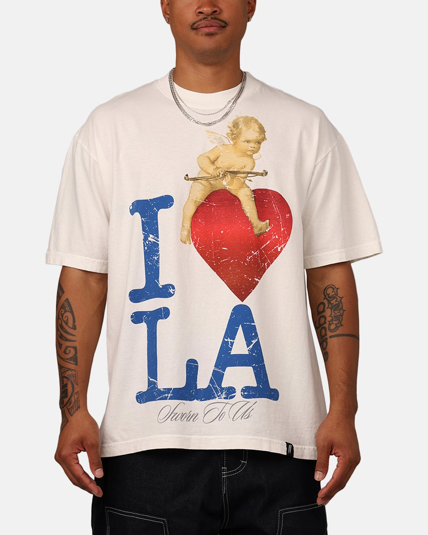 Ultimate Comfort FadeResistantPrint Sworn To Us I Love LA T-Shirt Eggshell