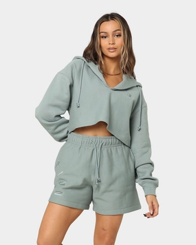Comfortable Shield Champion Women's Reverse Weave Split Crop Hoodie Sage Shimmer Green
