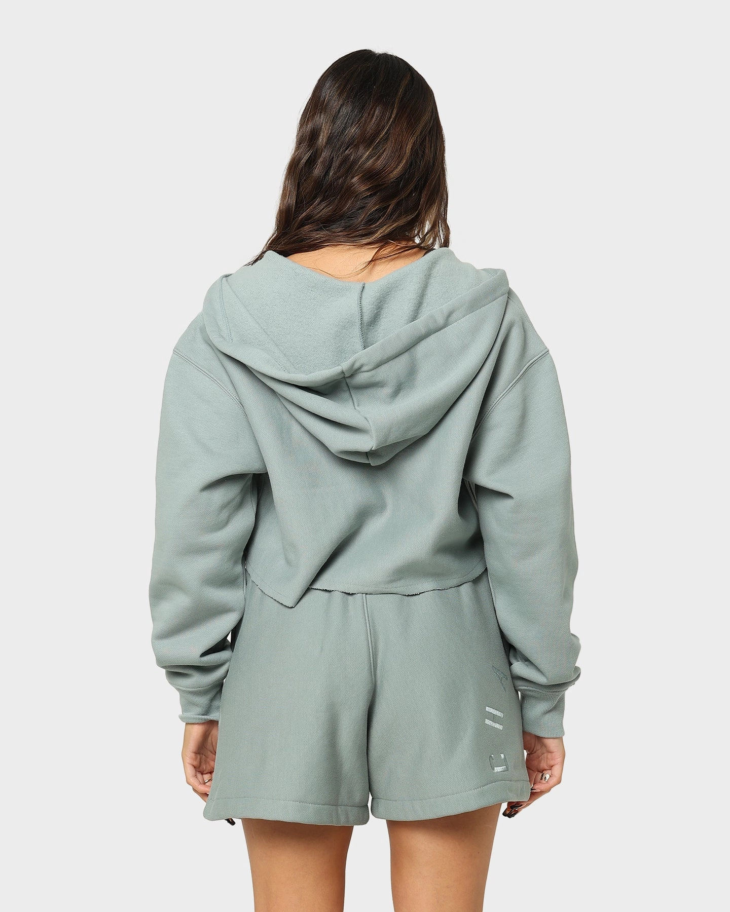 Honor suitable for beauty pageants Champion Women's Reverse Weave Split Crop Hoodie Sage Shimmer Green