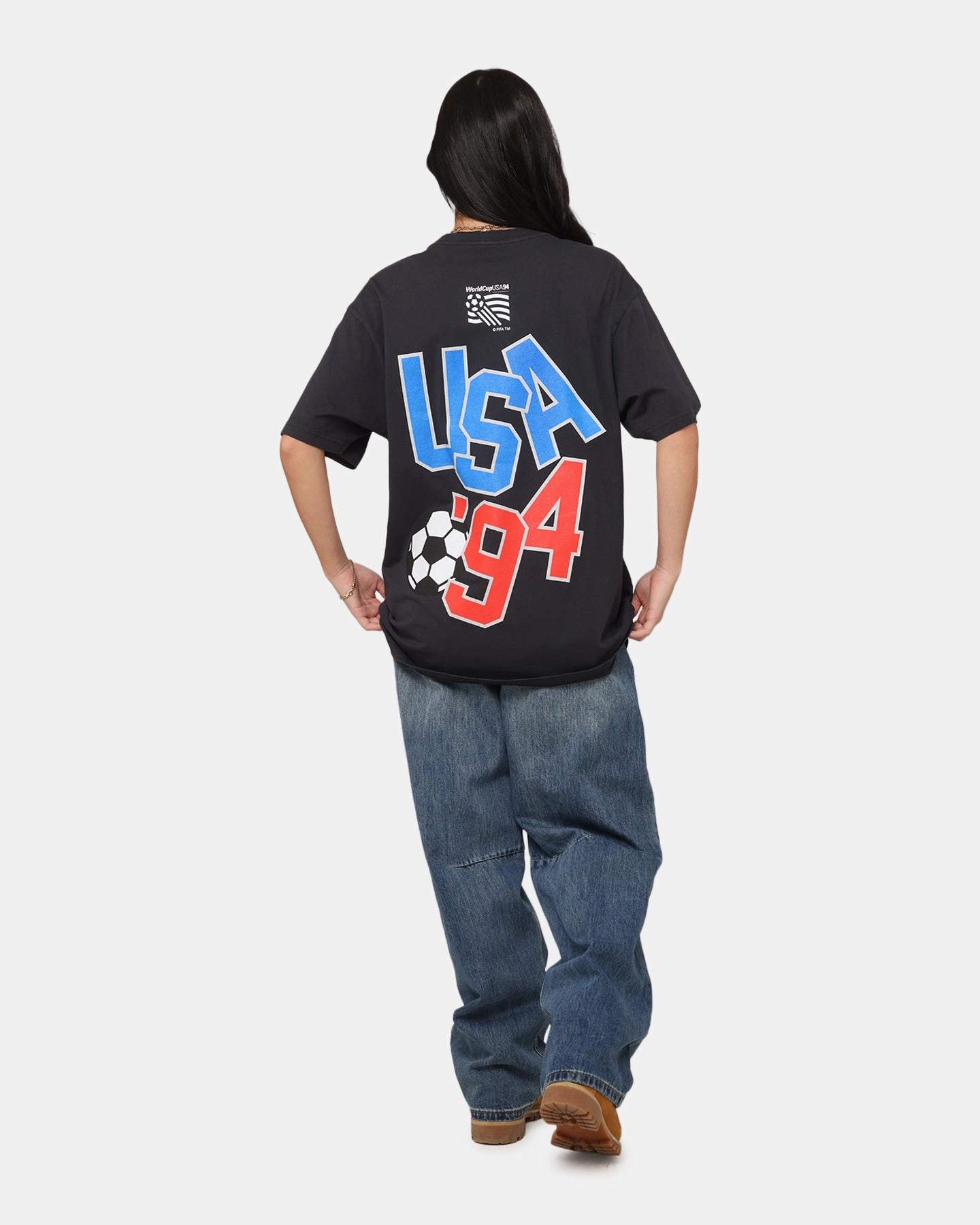 Retro Style Fifa USA Mascot World Cup T-Shirt Faded Black