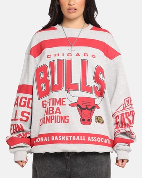 Winter Layering Piece Sleek Outer Mitchell & Ness Chicago Bulls Letterform Crewneck Grey Marle/Official Team Color