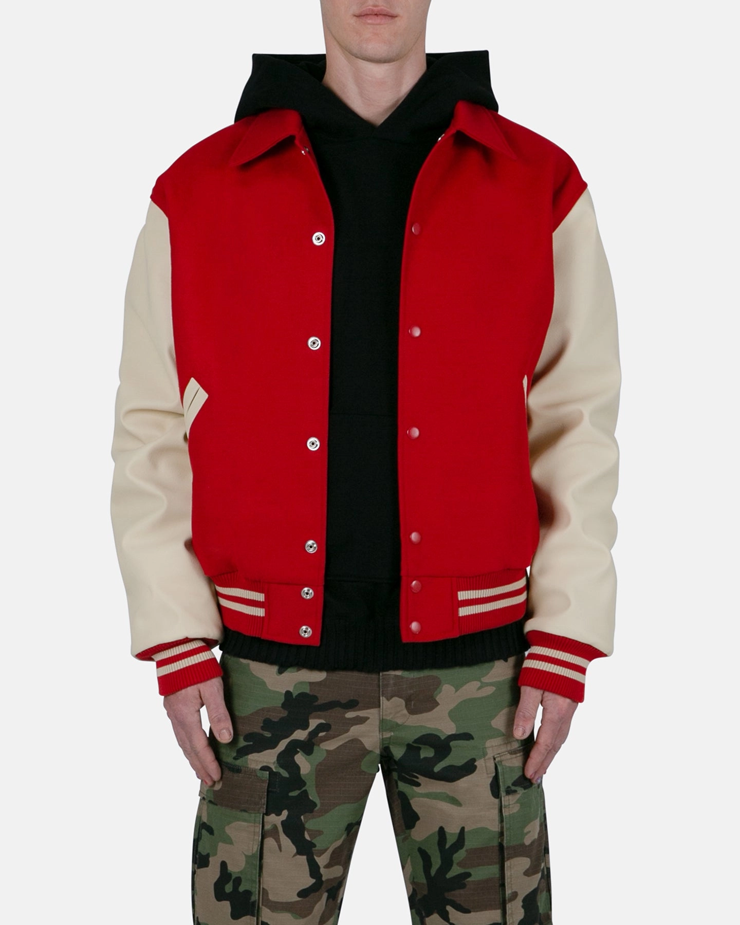 MNML Collared Varsity Jacket Red/White Active Protection Check