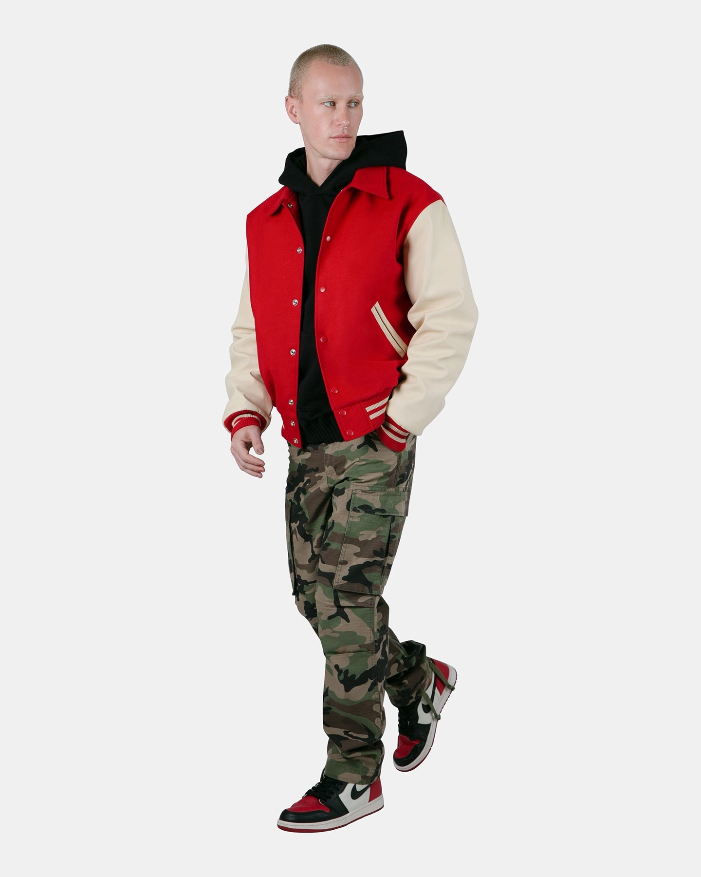MNML Collared Varsity Jacket Red/White Experiment Patch
