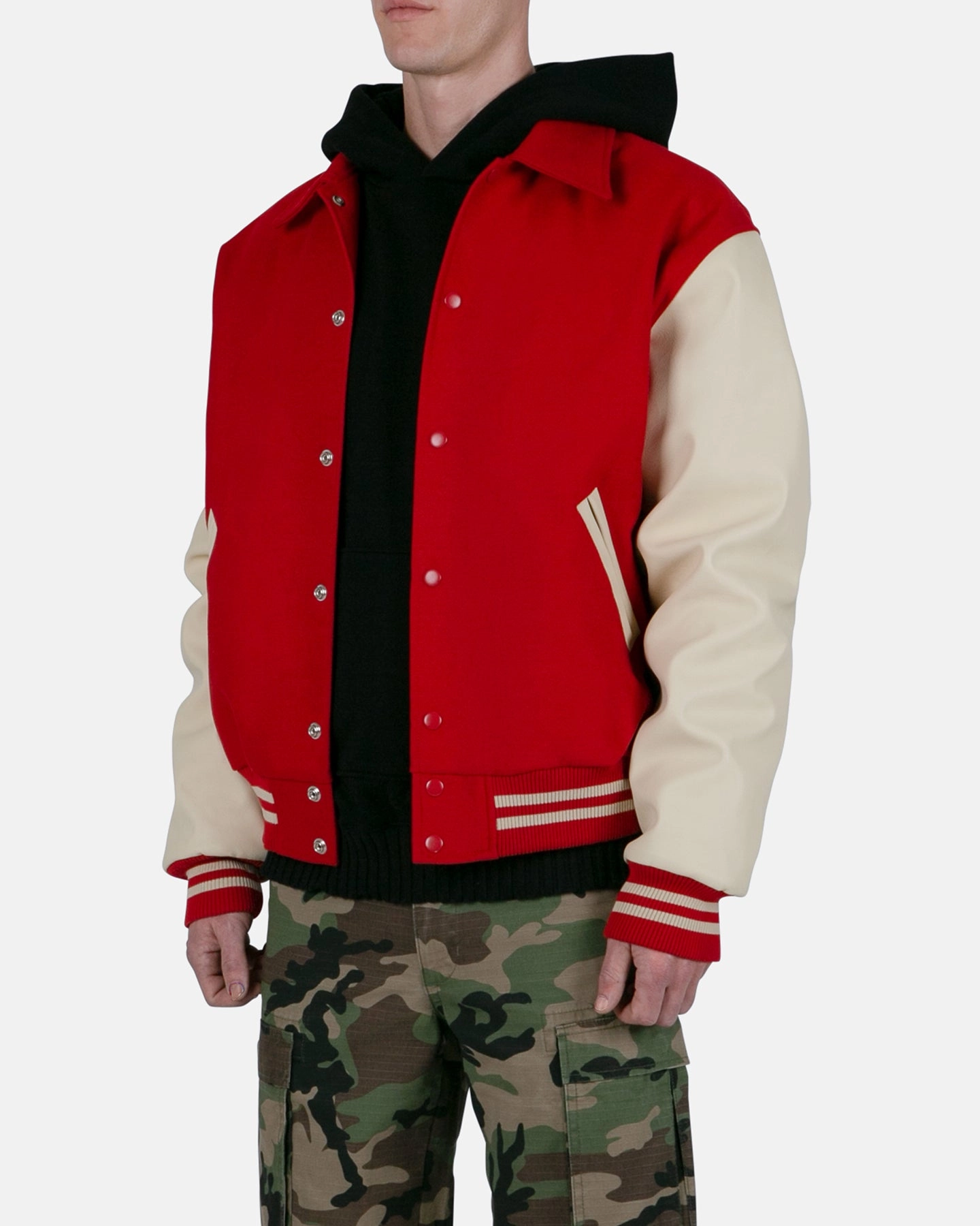 Patchwork MNML Collared Varsity Jacket Red/White