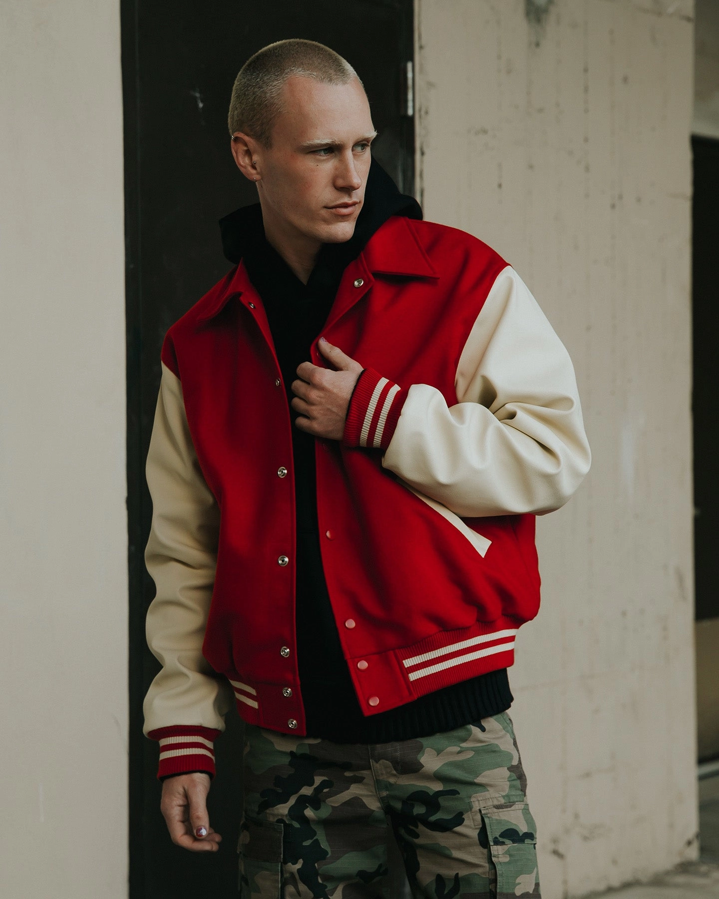 MNML Collared Varsity Jacket Red/White Faith