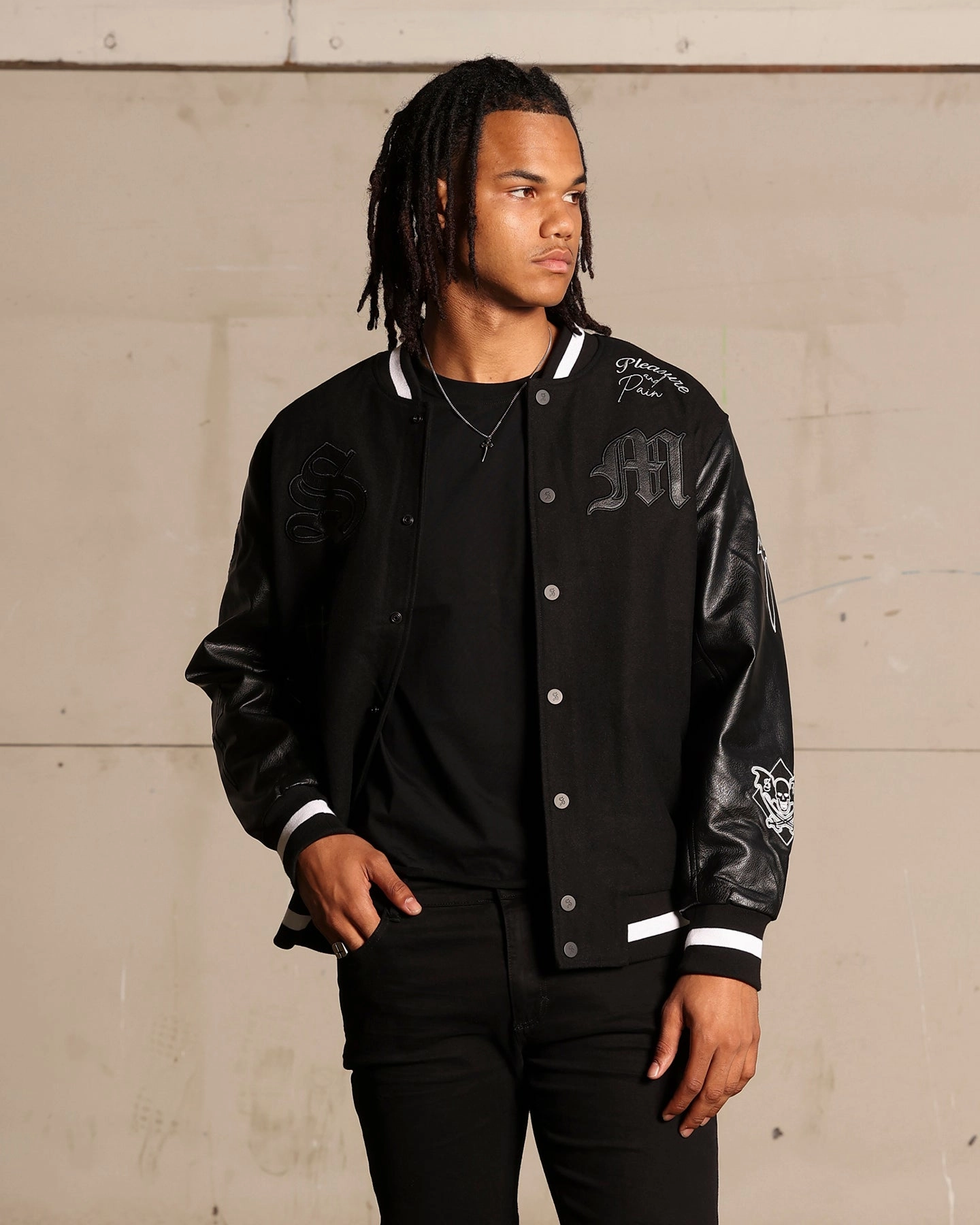 Saint Morta Graveyard Varsity Jacket Black/White Pilates