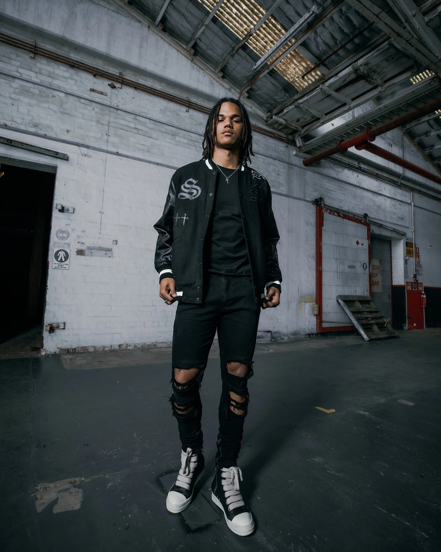 Saint Morta Graveyard Varsity Jacket Black/White Free Motion Design