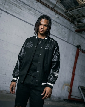 Protect anti static Saint Morta Graveyard Varsity Jacket Black/White