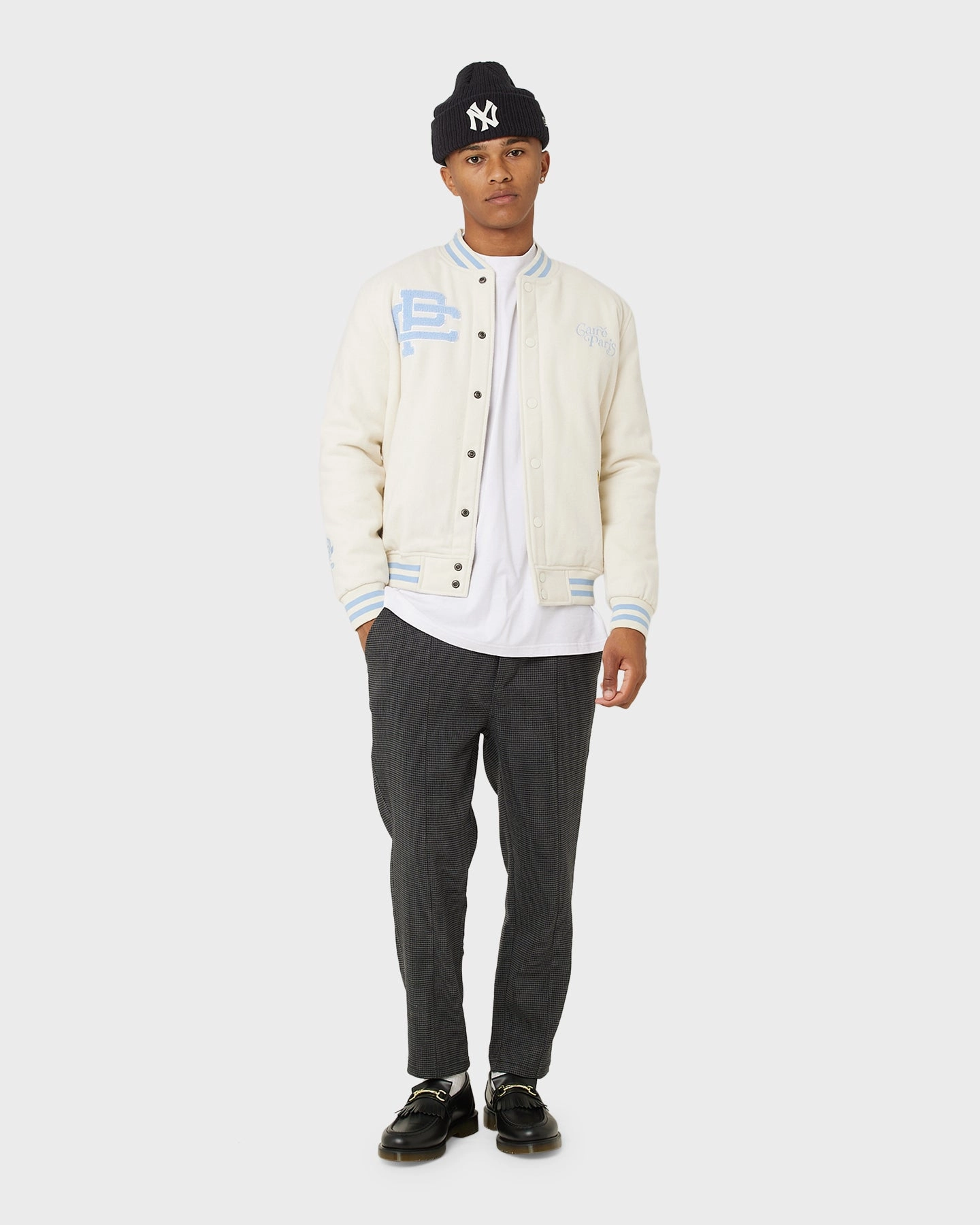 Calendar Carre Peace Varsity Jacket Off White/Blue