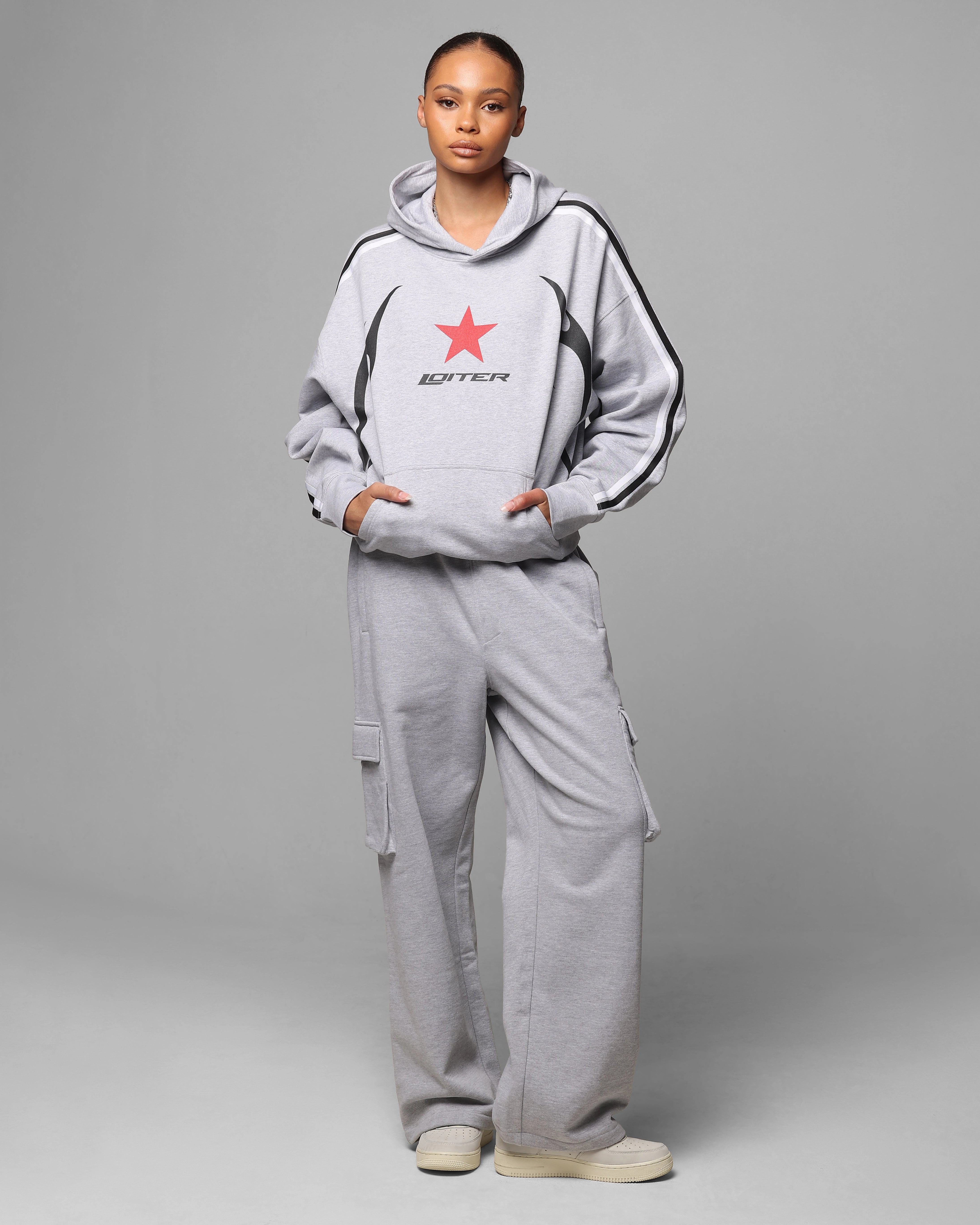 Packable Feature Loiter Trackstar Hoodie Grey Marle