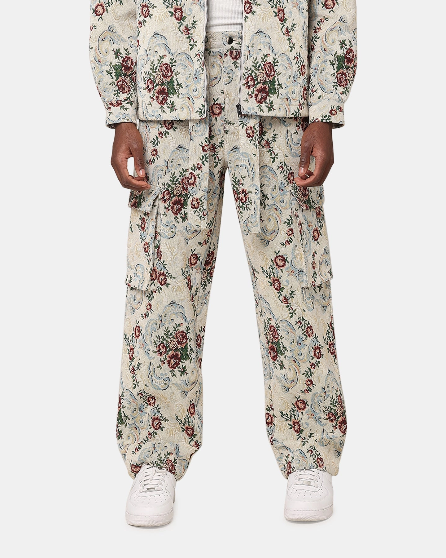 XXIII Floral Jacquard Cargo Pant White Antique Fashion Staple Flexible Layer