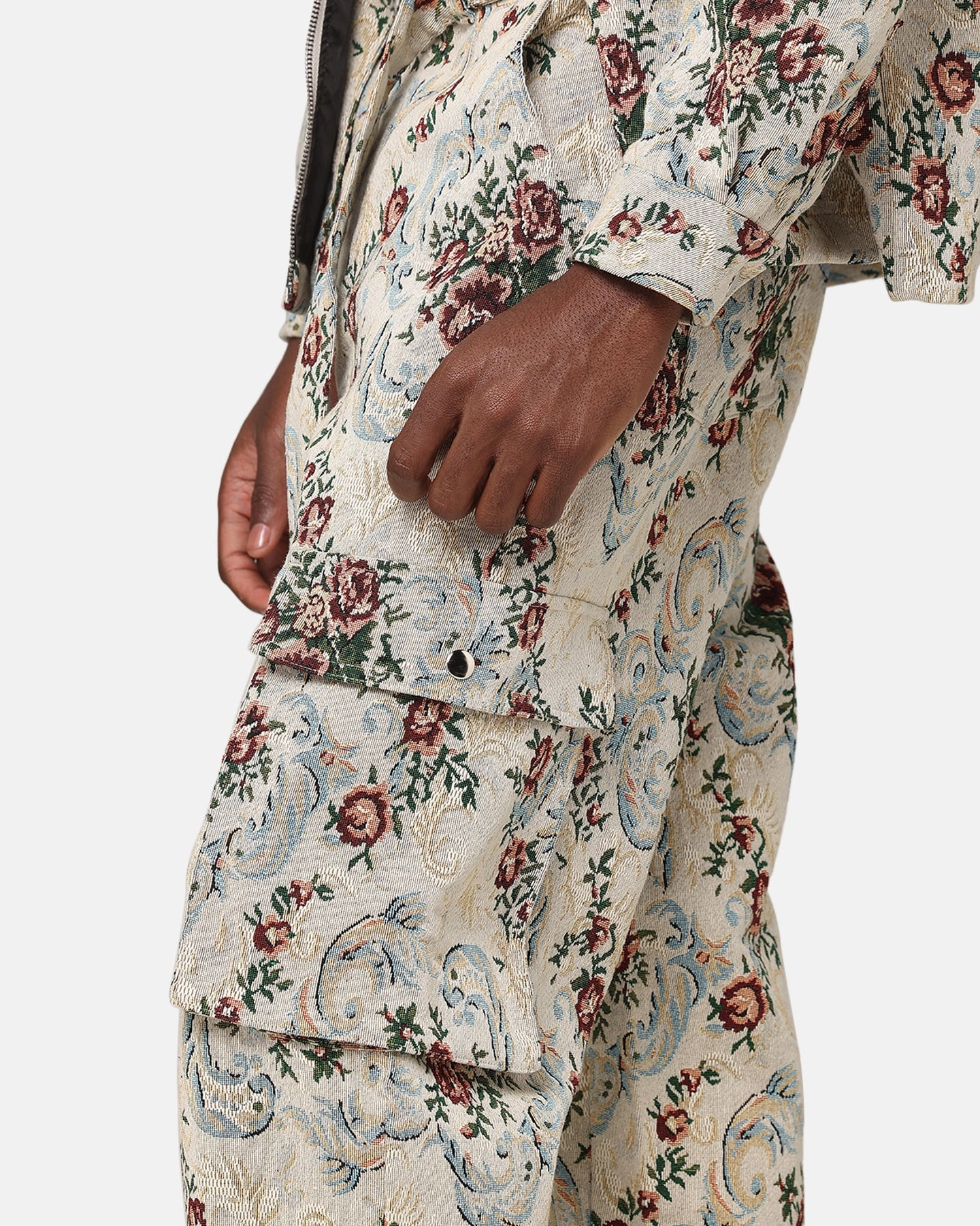 XXIII Floral Jacquard Cargo Pant White Antique No Irritation Seams Comfort and style