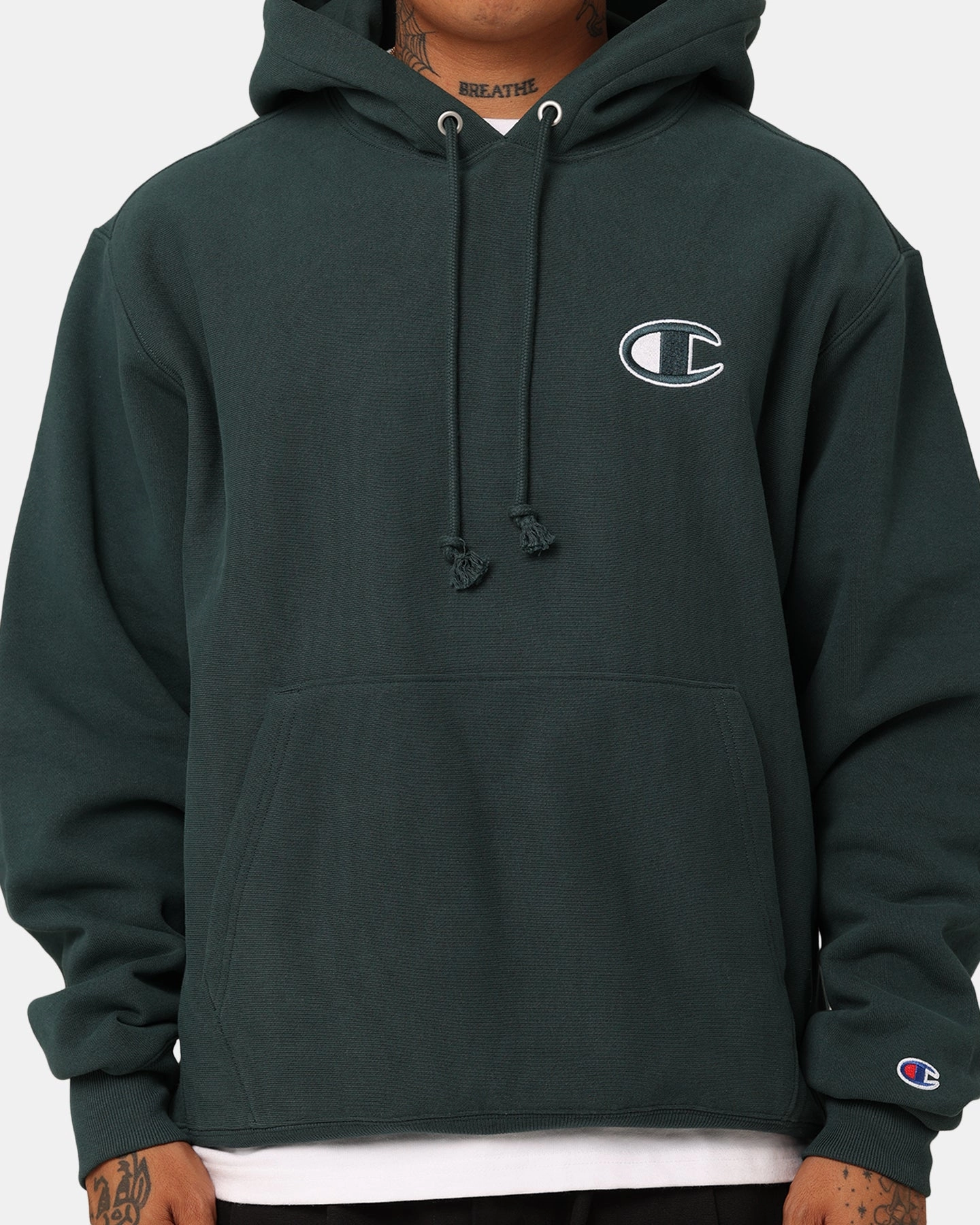 campfire Champion Reverse Weave Big C Hoodie Baby Spinach