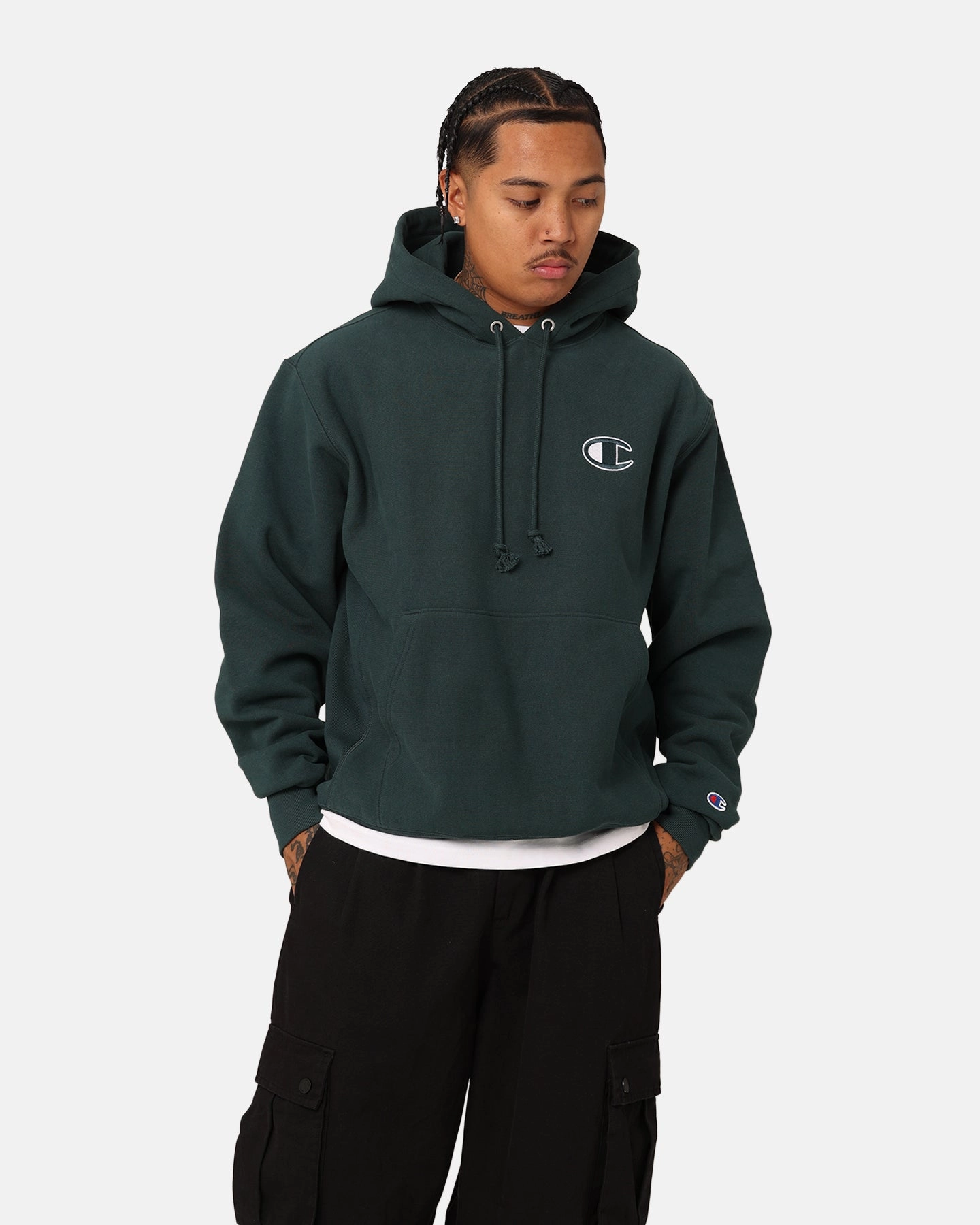 Smart High Collar Design Champion Reverse Weave Big C Hoodie Baby Spinach