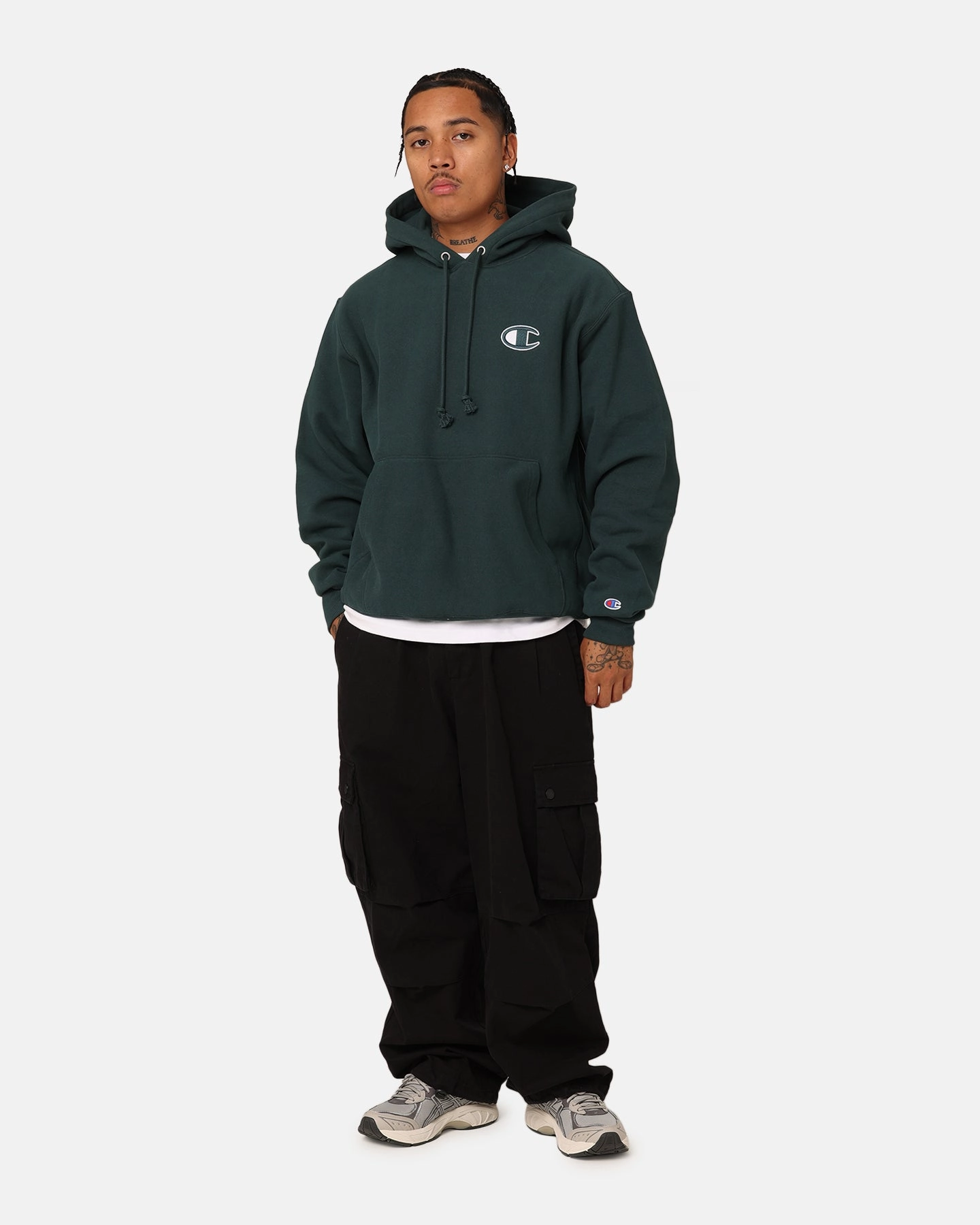 Champion Reverse Weave Big C Hoodie Baby Spinach design Flexible Motion