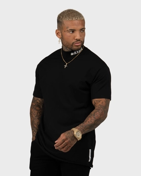 Embroidered Saint Morta Old English Mock Neck T-Shirt Black/White