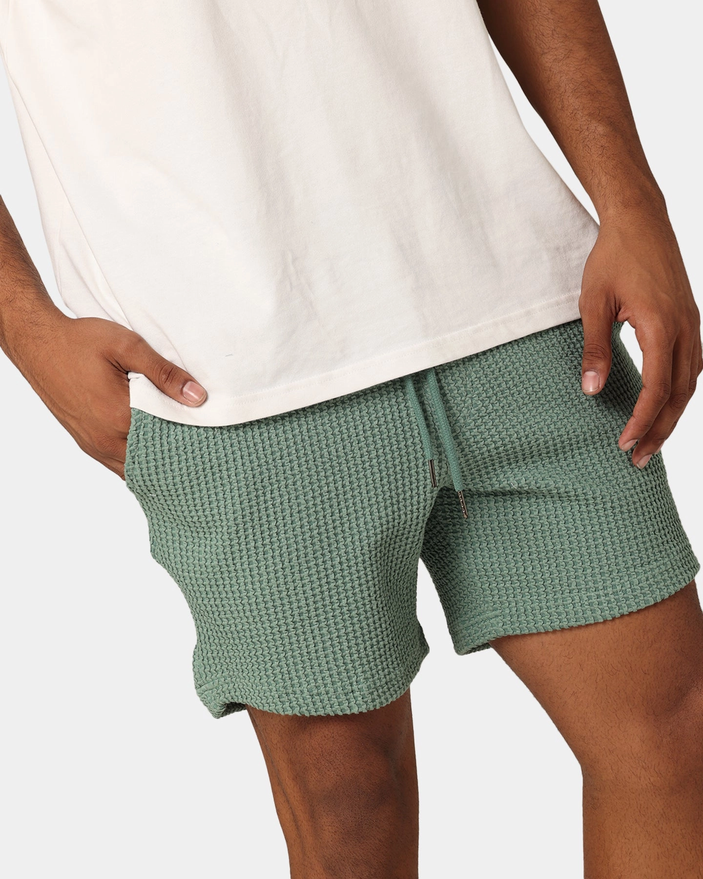 XXIII Ozzy Waffle Shorts Sage Bright Hues Stretchy Hemline
