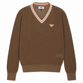 Wrinkle Free Material Autumn Vibe WAAC Mesh V-Neck Golf Sweater Light Brown - FW24 Women