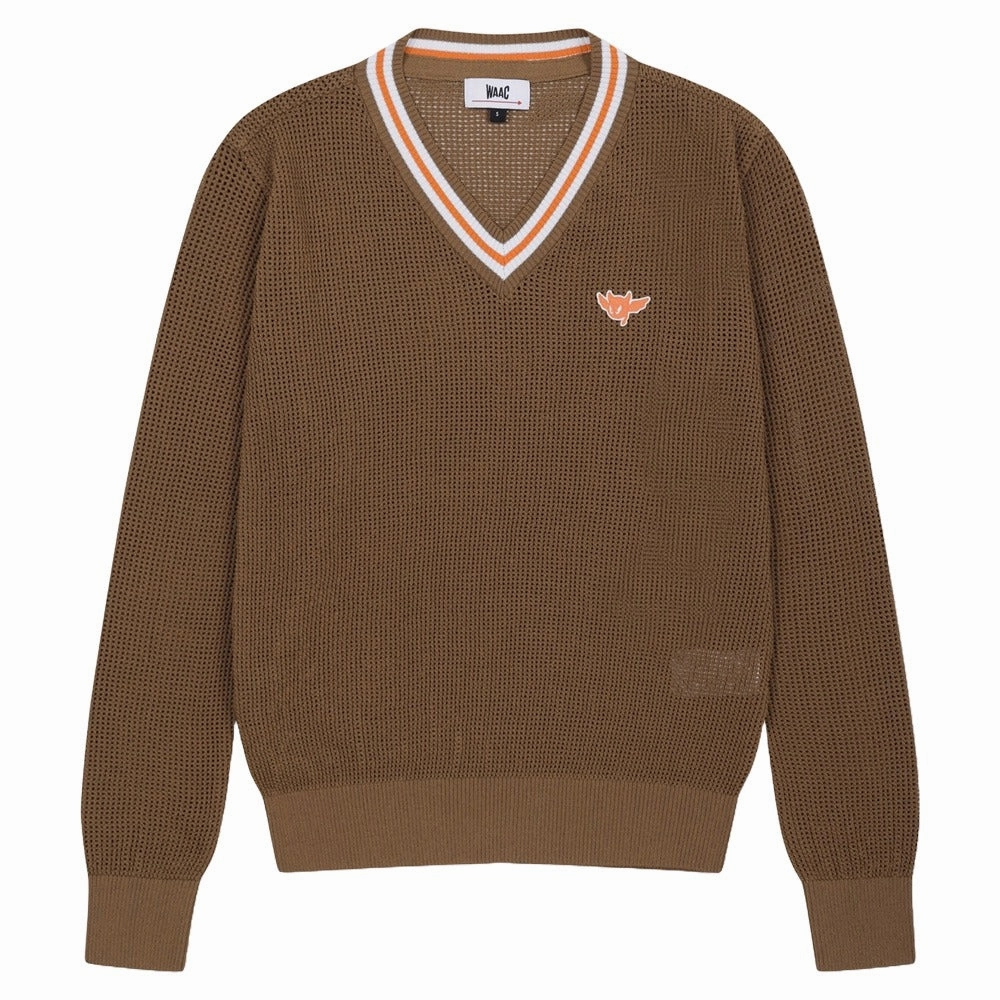 WAAC Mesh V-Neck Golf Sweater Light Brown - FW24 Women Simple Detail Insulated Warmth