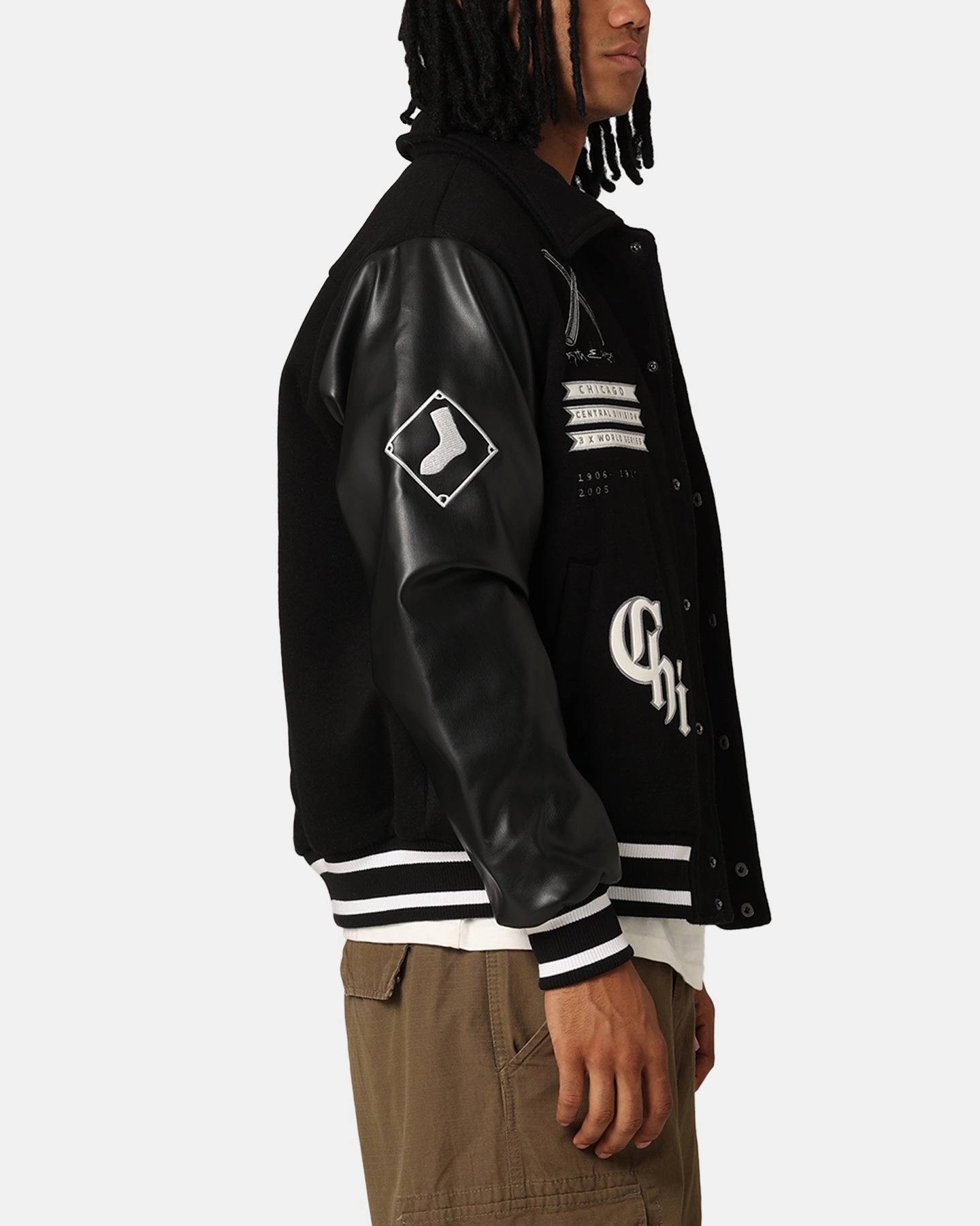 Majestic Athletic Chicago White Sox City PU Melton Letterman Jacket Faded Black shopping Trendy Jacket Design