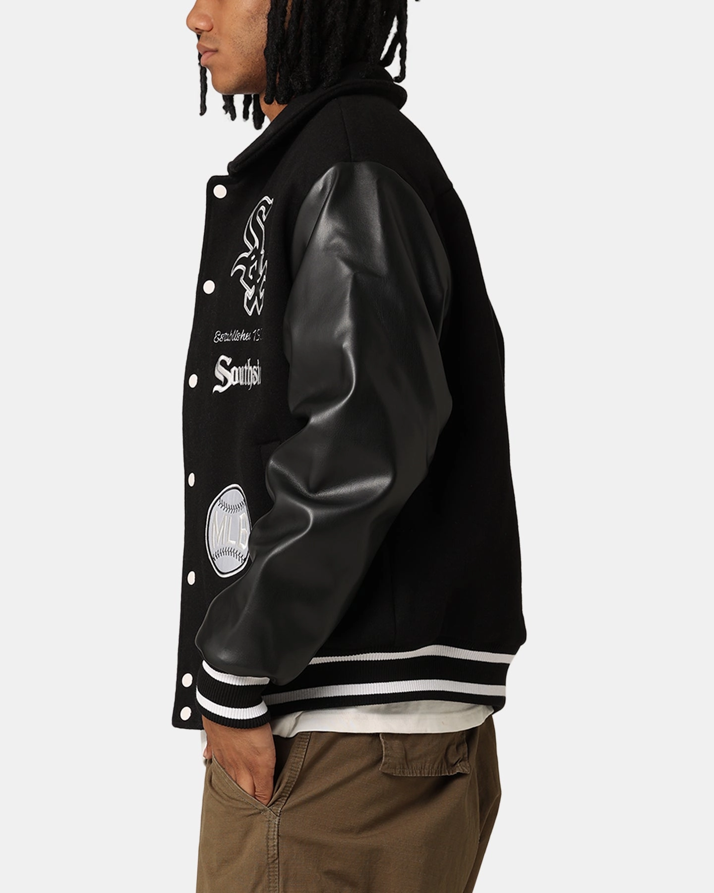 Debit Majestic Athletic Chicago White Sox City PU Melton Letterman Jacket Faded Black