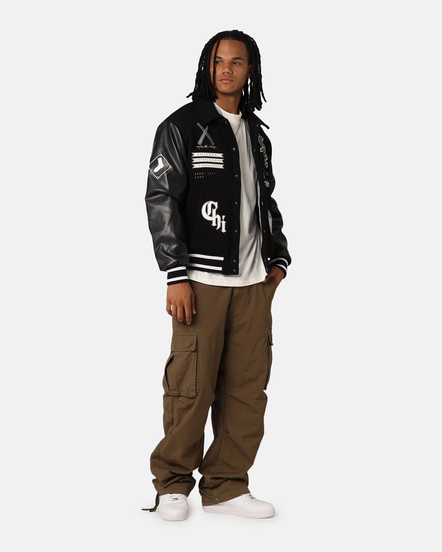 Breathable mesh Majestic Athletic Chicago White Sox City PU Melton Letterman Jacket Faded Black
