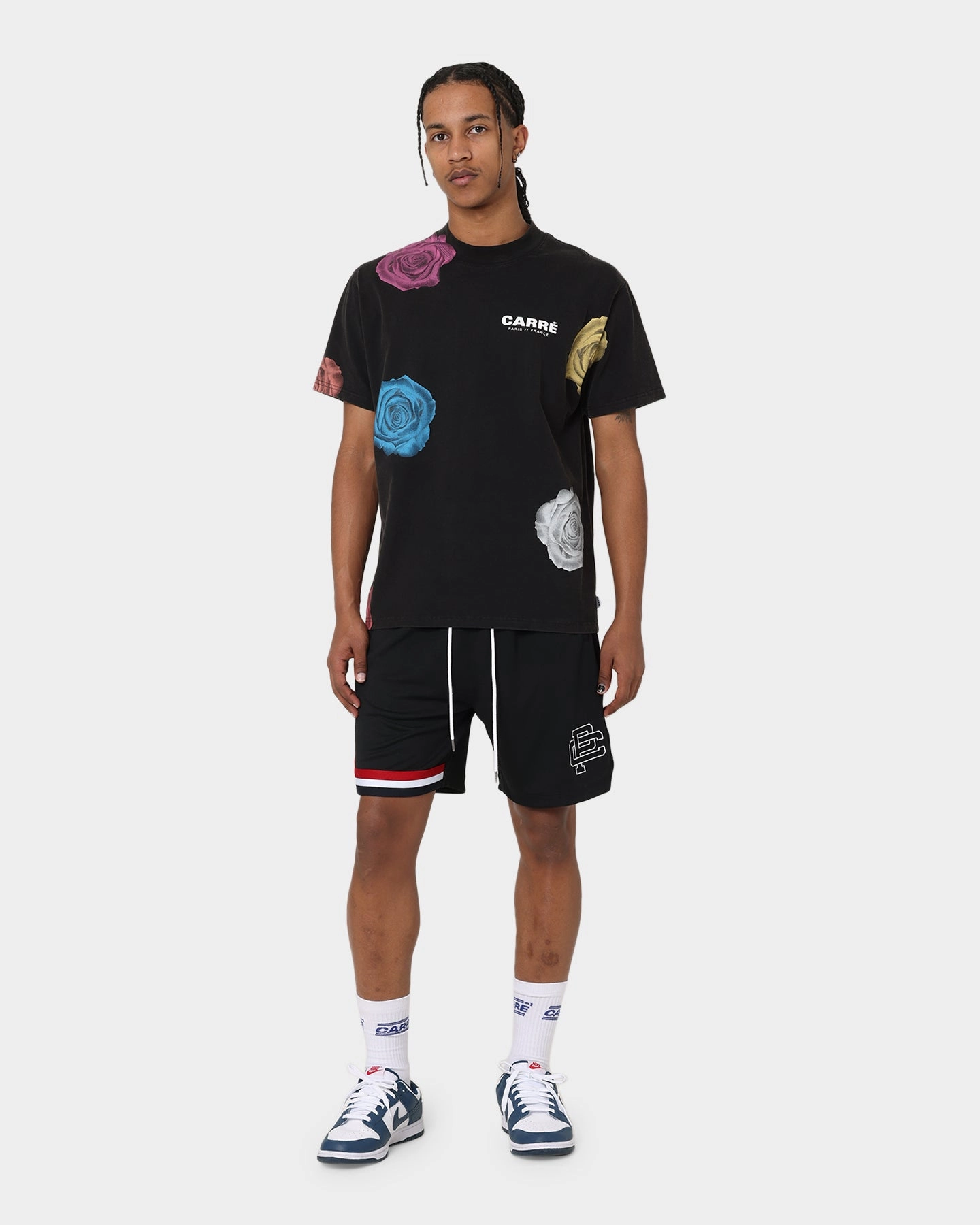 Slip Resistant Inner Grip Faux Leather Carre Mono Sport Ball Short Black/Multi-col