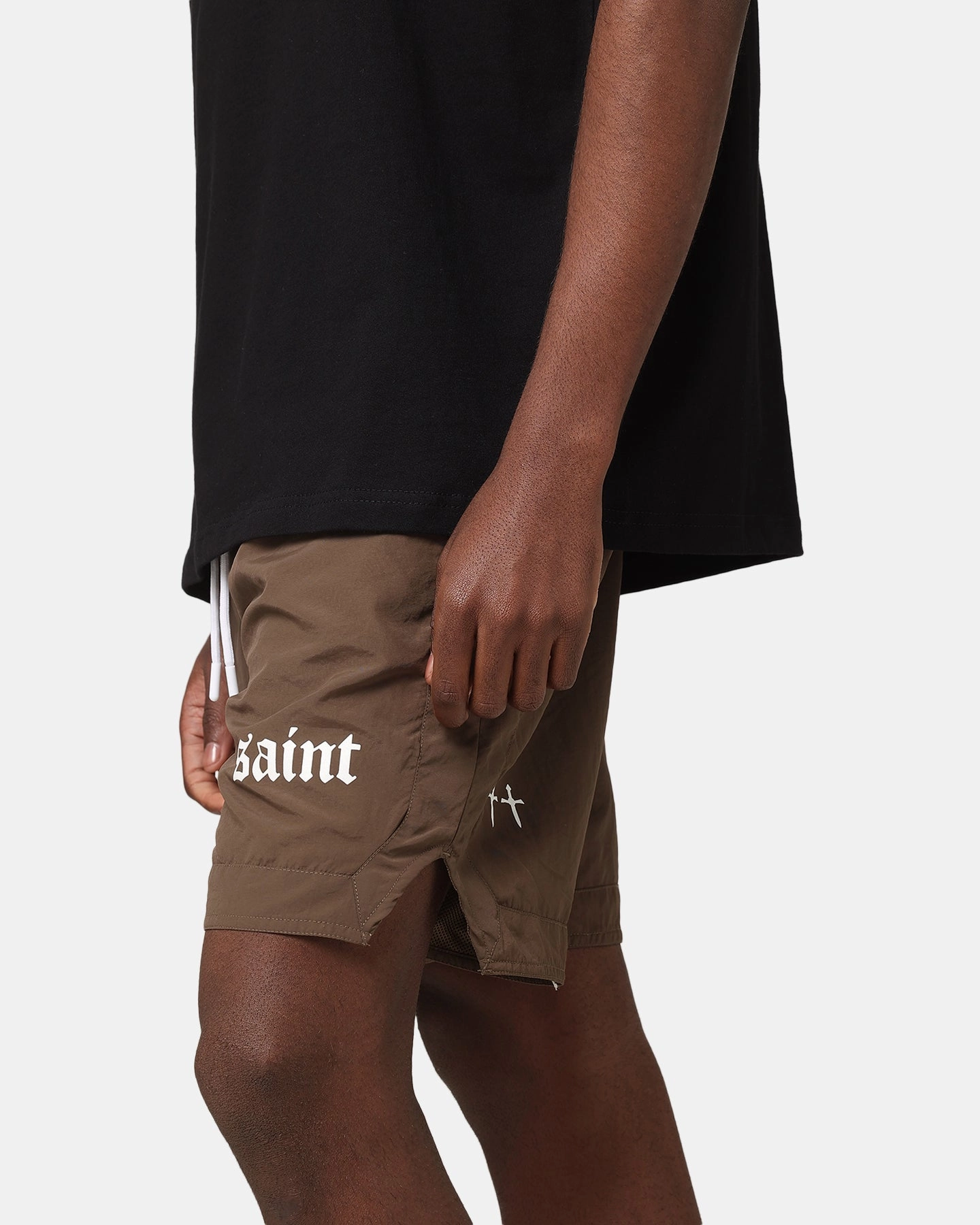 Clean Mood One-of-a-kind Saint Morta Gothic Nylon Shorts Chocolate