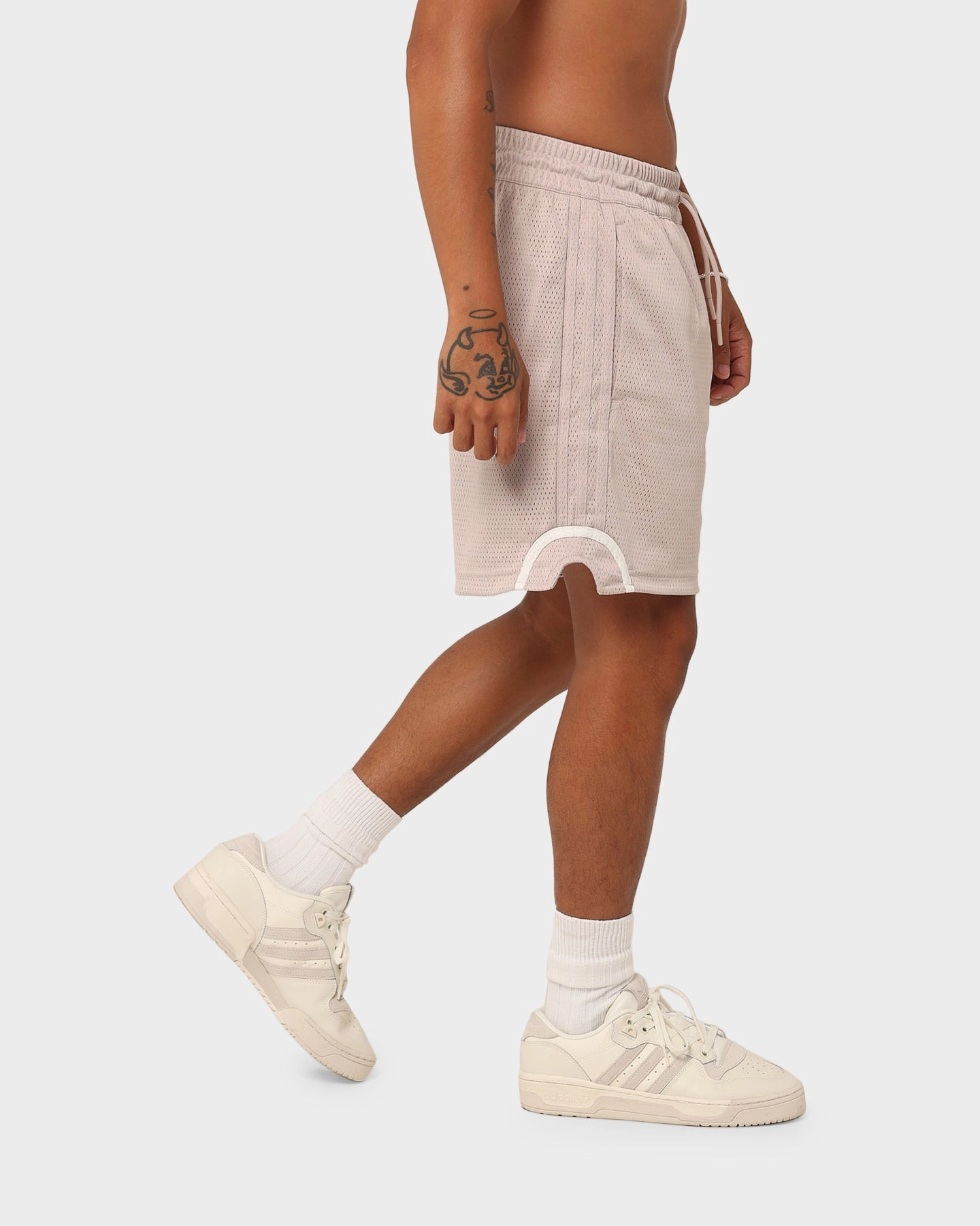 Adidas Basketball Mesh Shorts Wonder Taupe/Off White rhinestone accents