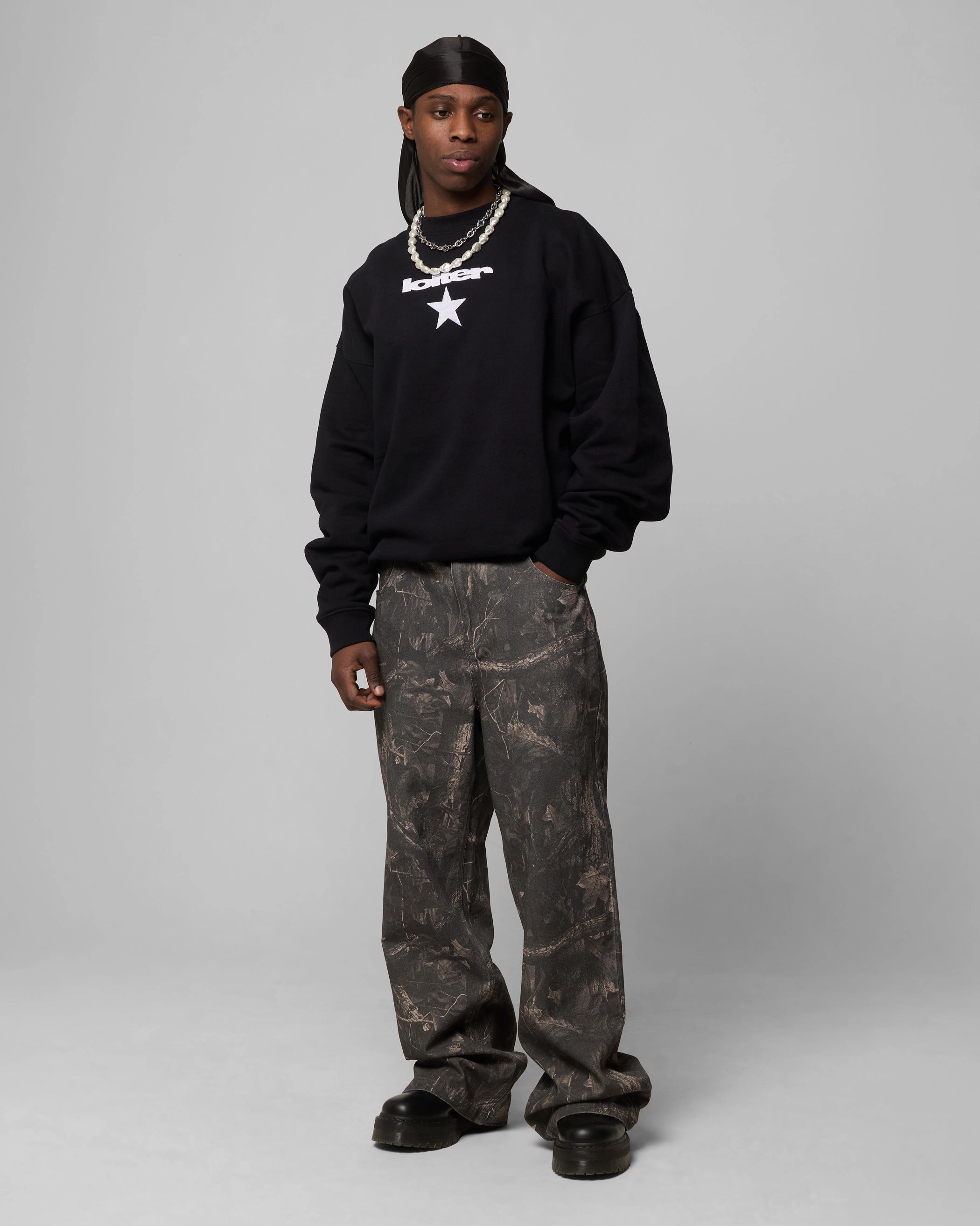 Loiter Premium Essentials Crewneck Black Impact Absorbing Back Panels ripstop fabric