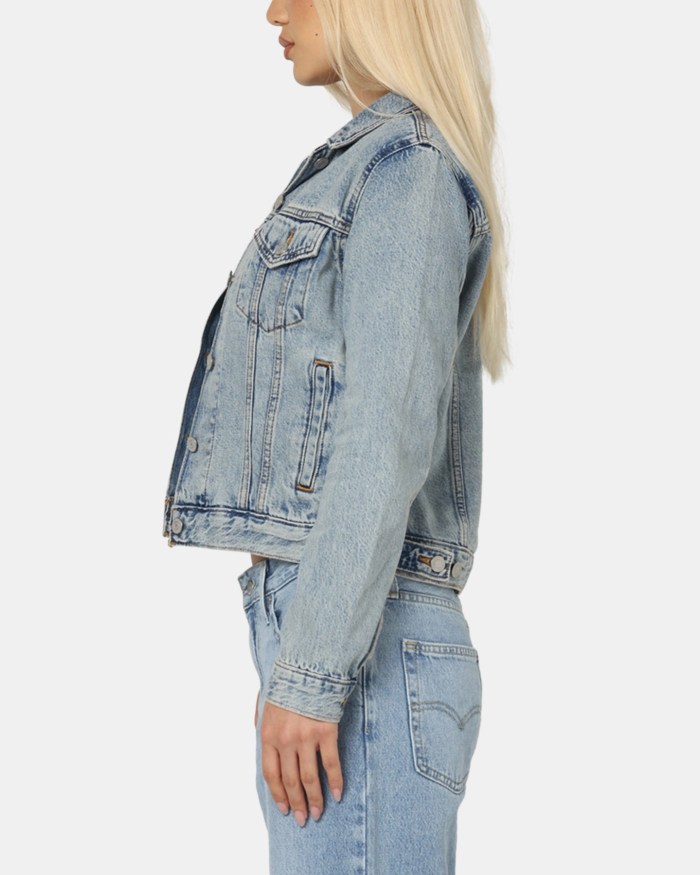 Levi Strauss And Co Women's Original Trucker Jacket Blue Courage Noise Free Fabric