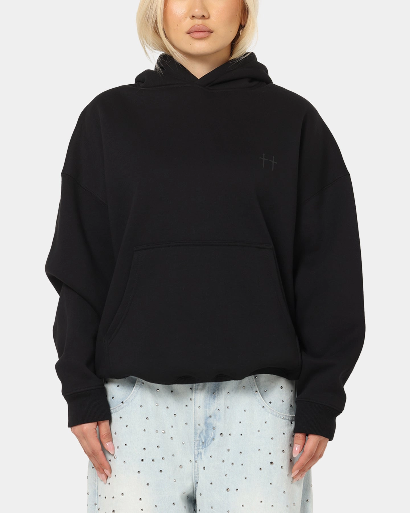 Retro Heavy Duty Zipper Saint Morta Studios Boxy Hoodie Black