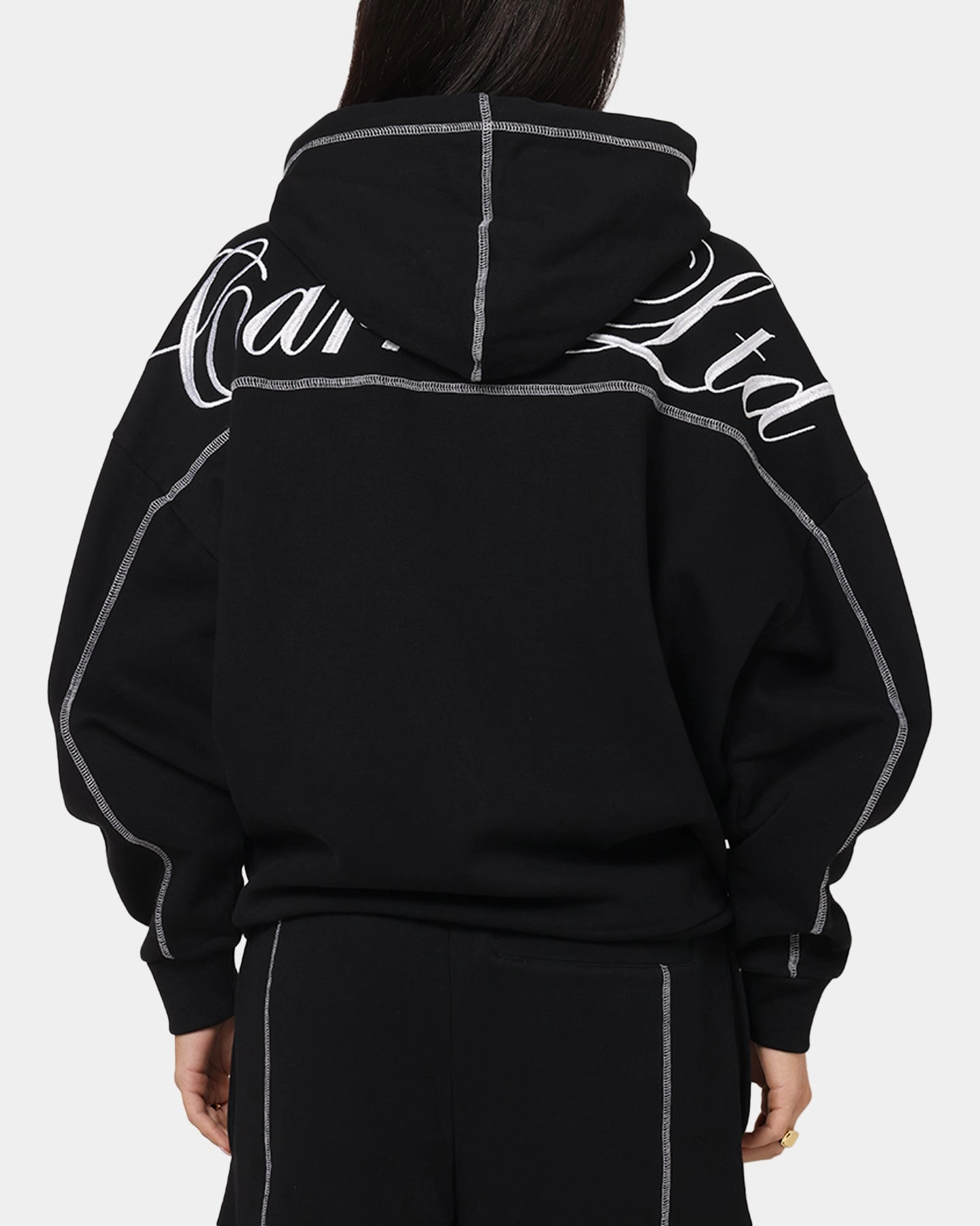 Carre Script Hoodie Black Develop Magnetism