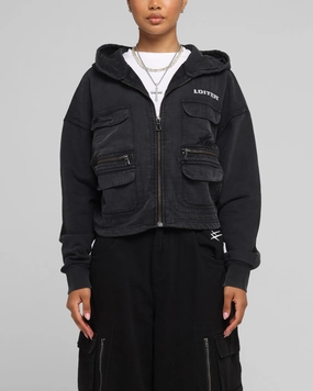 Chemistry Outdoor Activity Loiter Women's Utility Cropped Hoodie Washed Black