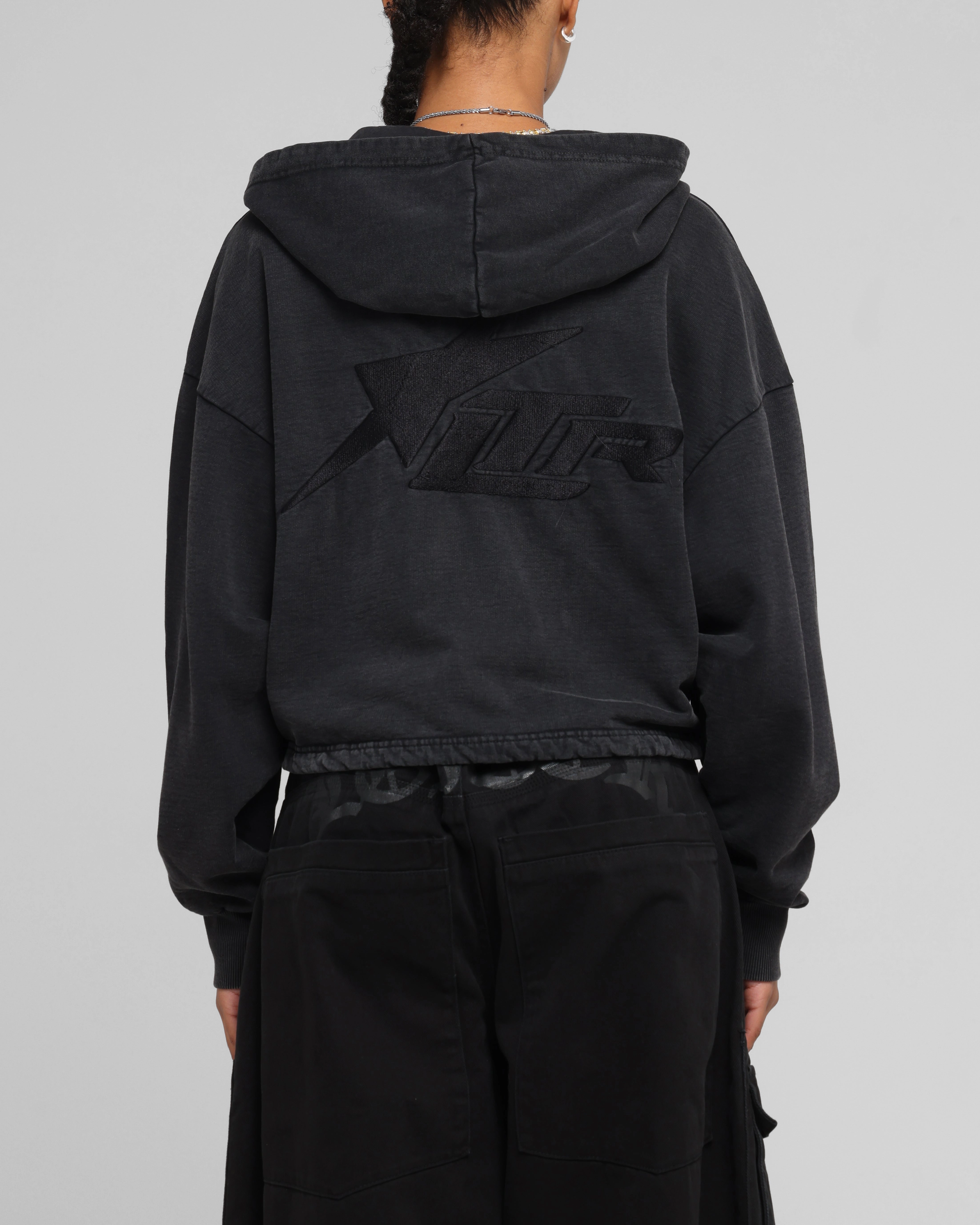 Light Function Illustrate Loiter Women's Utility Cropped Hoodie Washed Black